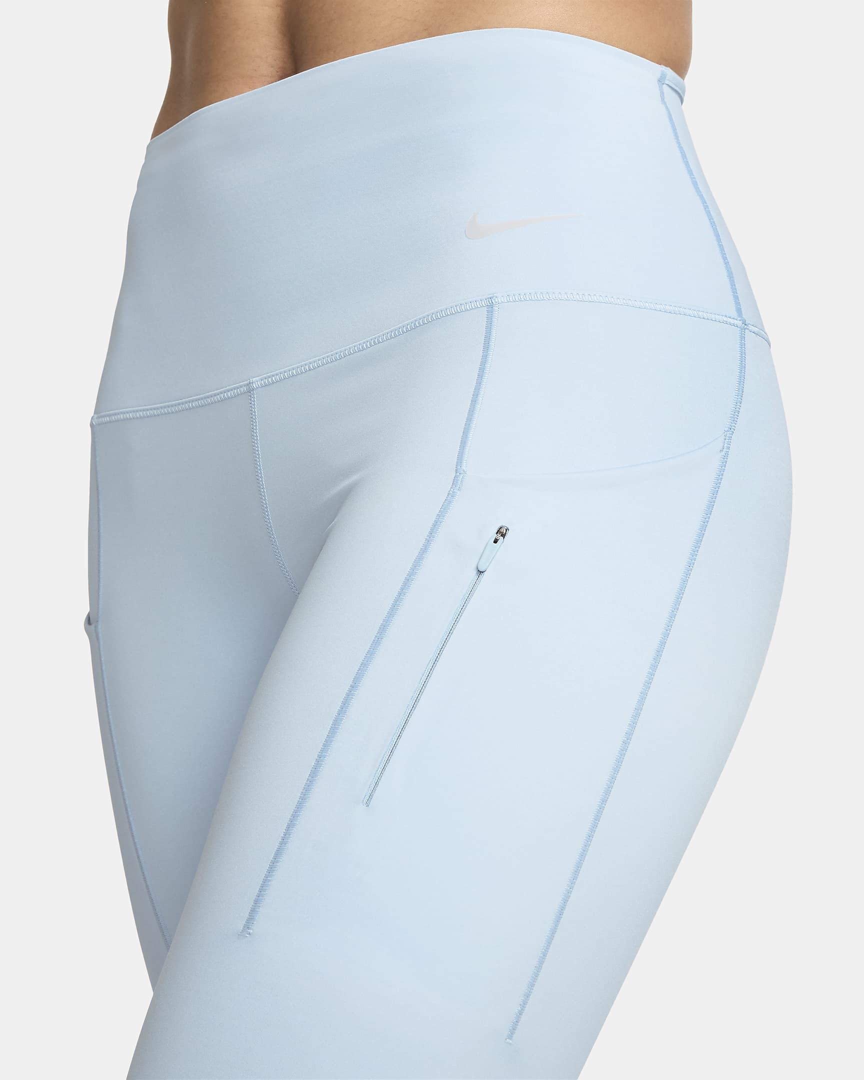 Nike Go Leggings in voller Länge mit starkem Halt, mittelhohem Bund und Taschen für Damen - Light Armory Blue/Schwarz