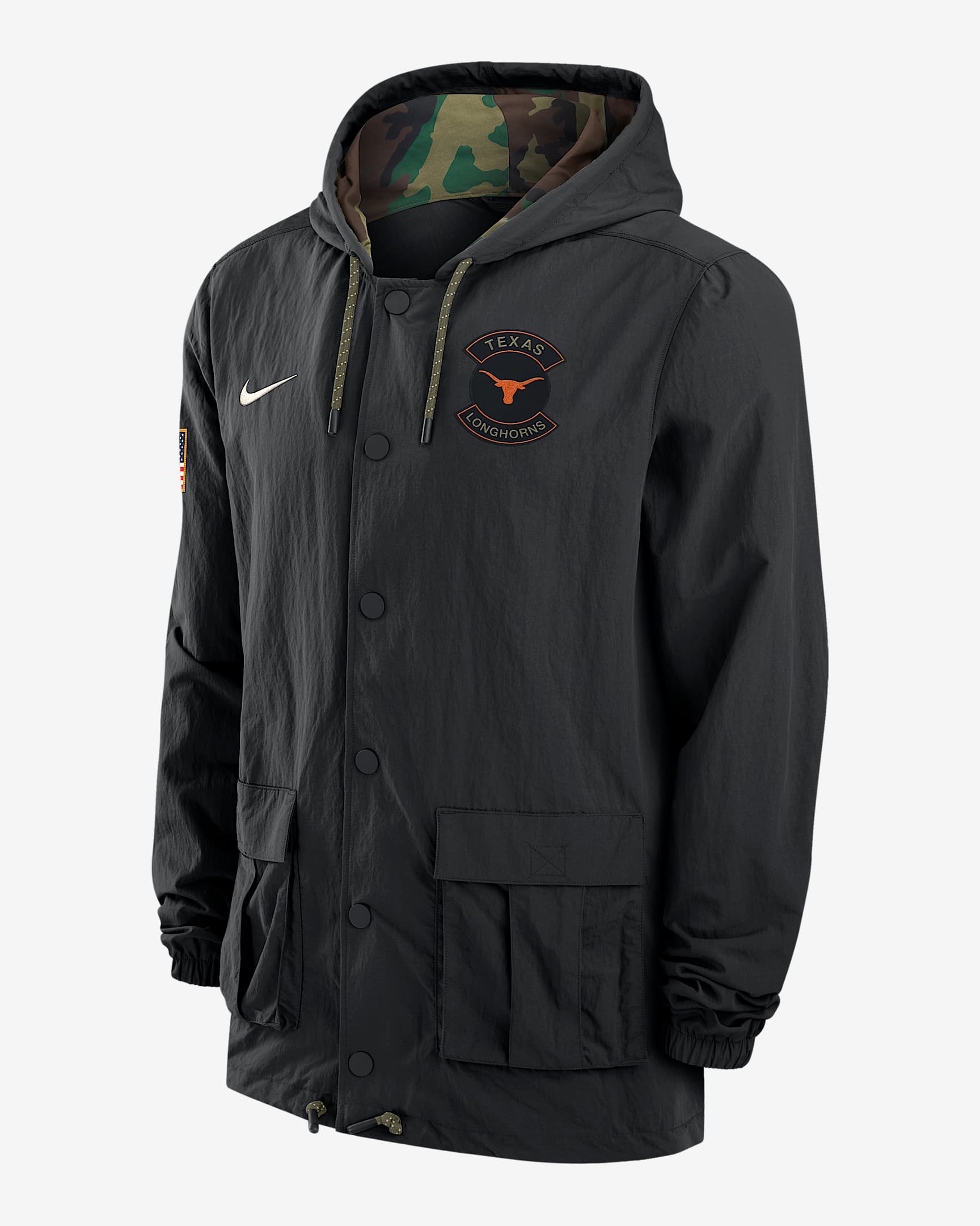 Texas Men's Nike Full-Snap Hooded Military Jacket - Black