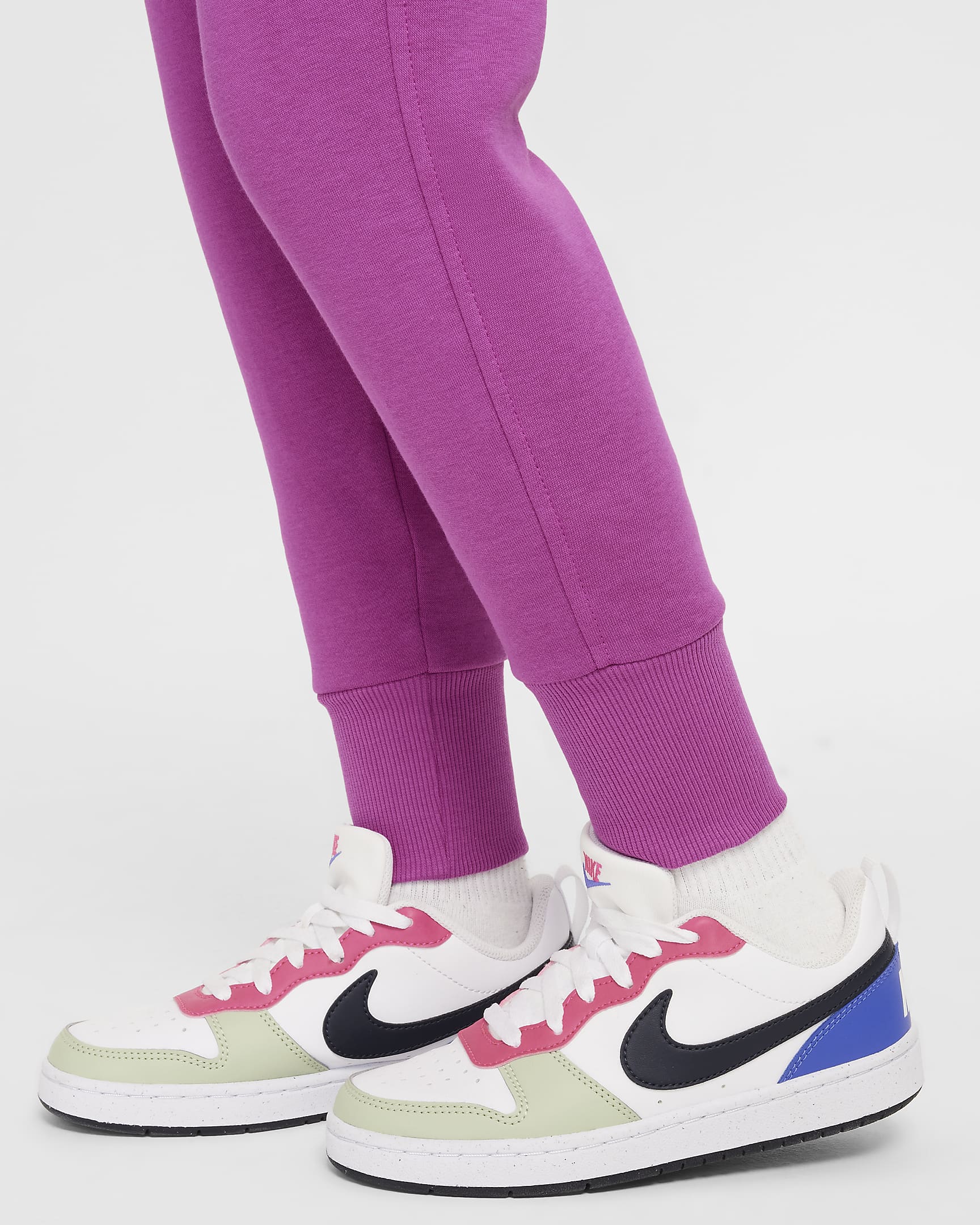 Nike Sportswear Club Fleece Older Kids' (Girls') High-Waisted Fitted Trousers - Hot Fuchsia/Hot Fuchsia/White