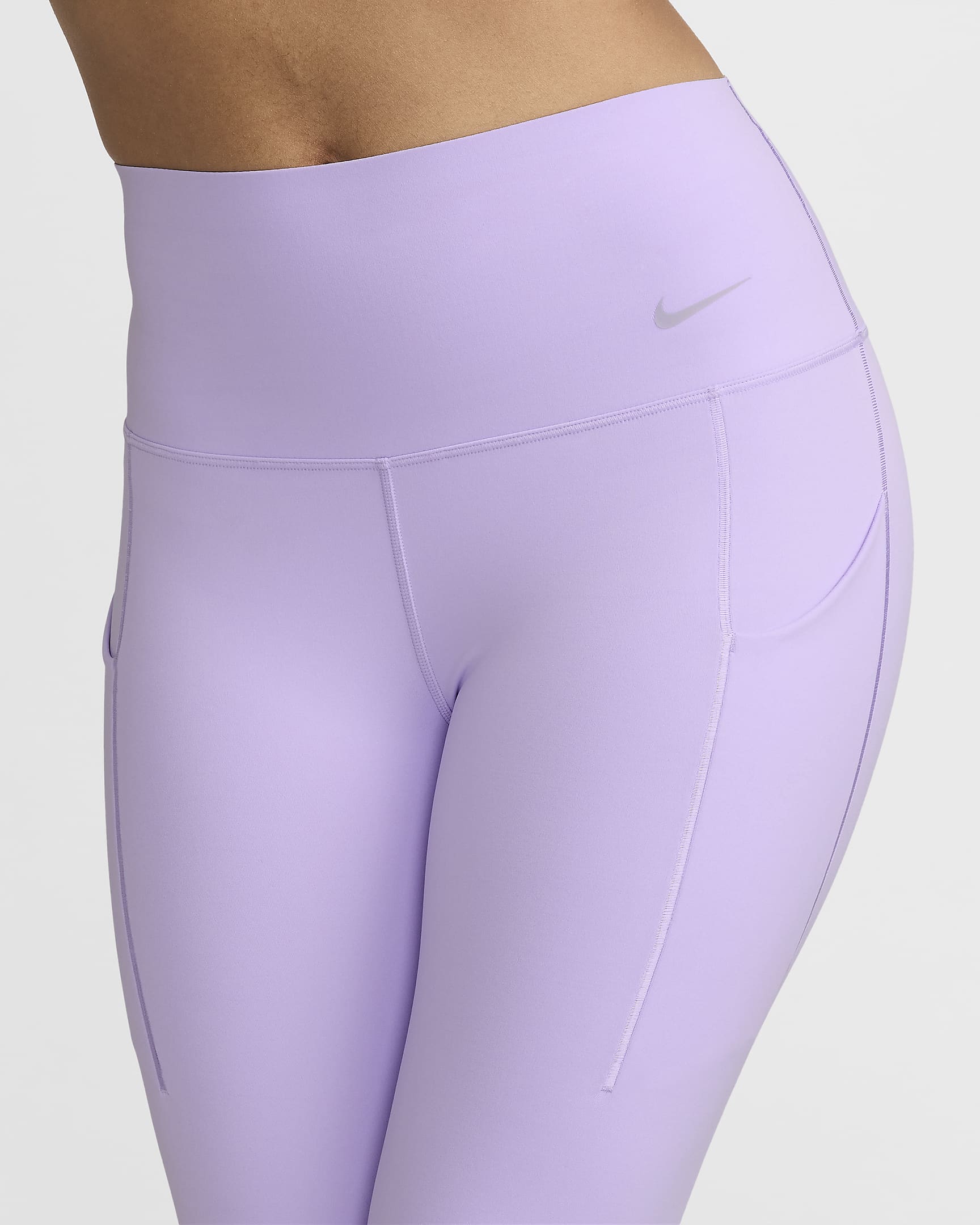 Nike Universa Women's Medium-Support High-Waisted 7/8 Leggings with Pockets - Lilac Bloom/Black