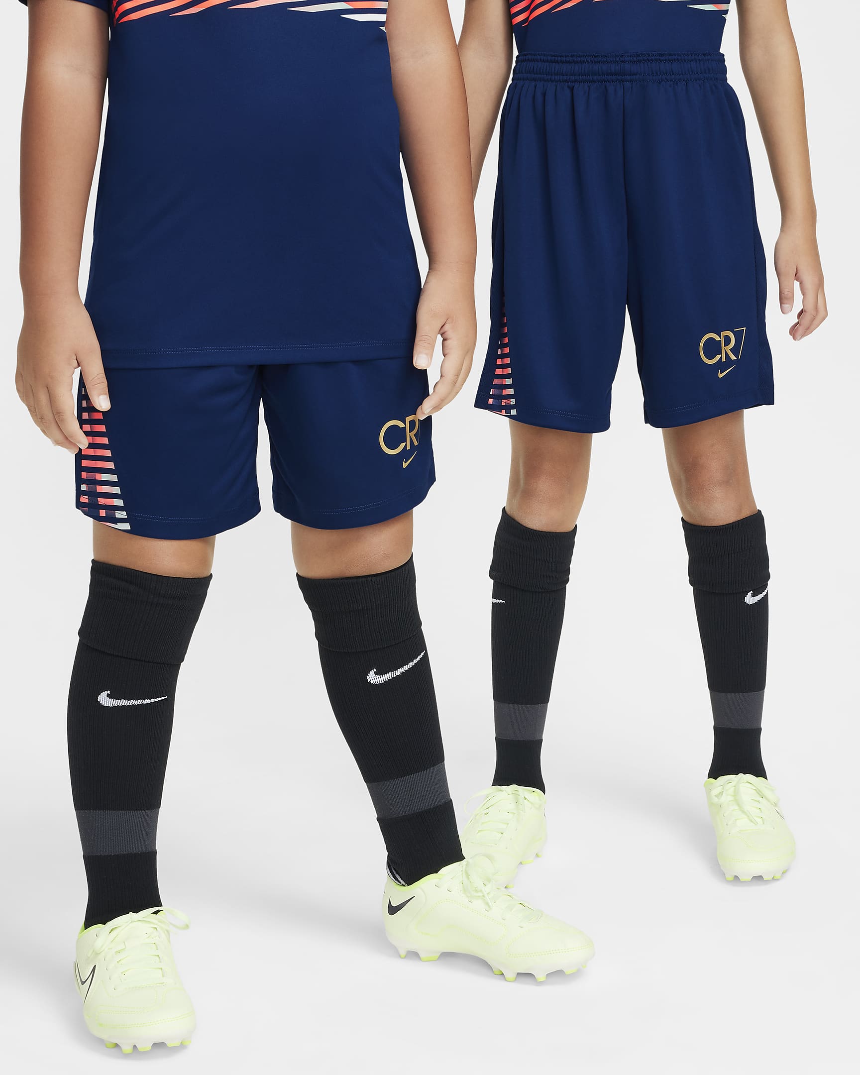 Spodenki piłkarskie dla dużych dzieci Dri-FIT CR7 Academy23 - Blue Void/Blue Void/Metallic Gold