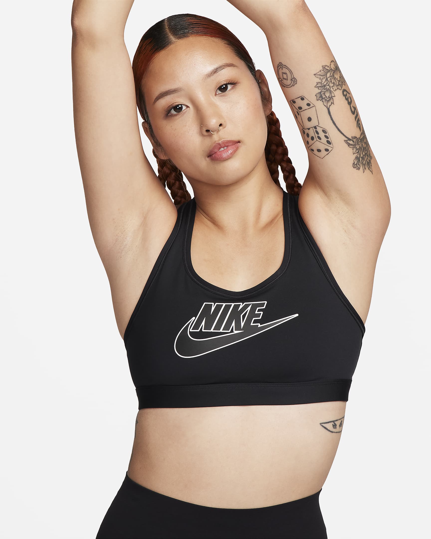 Nike Swoosh Medium Support Women's Padded Logo Sports Bra - Black/White/Black/Black