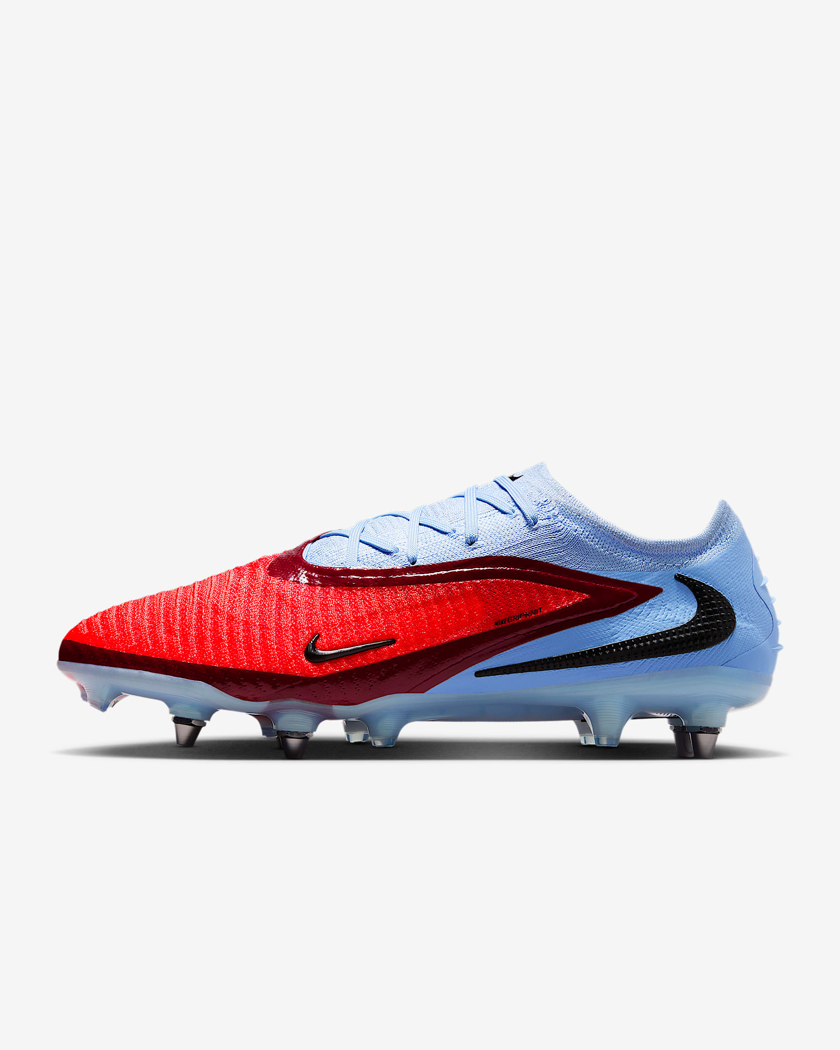 Crampons de foot pour terrain gras Nike Phantom 6 Low Elite - Royal Tint/Bright Crimson