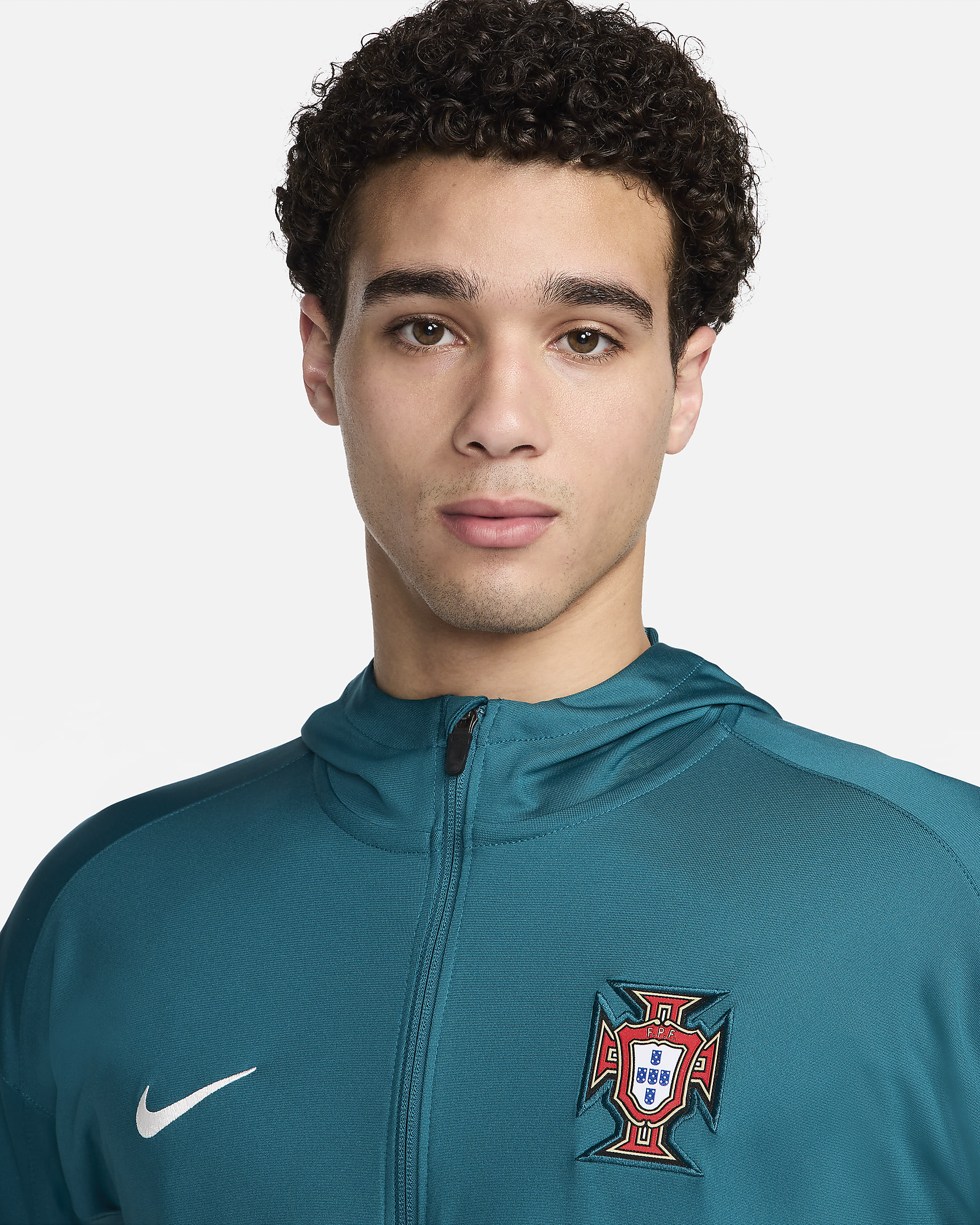 Portugal Strike Nike Dri-FIT Fußball-Trainingsanzug aus Strickmaterial mit Kapuze für Herren - Geode Teal/Kinetic Green/Geode Teal/Sail