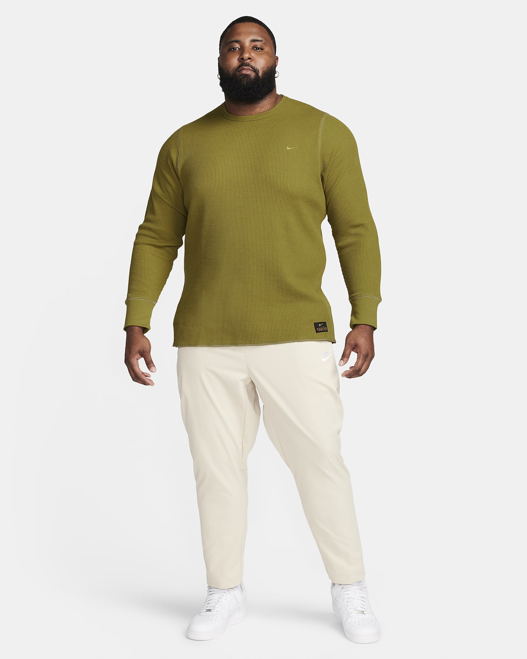 Nike Life langermet, tykk vaffelmønstret overdel til herre - Pacific Moss/Neutral Olive/Pacific Moss