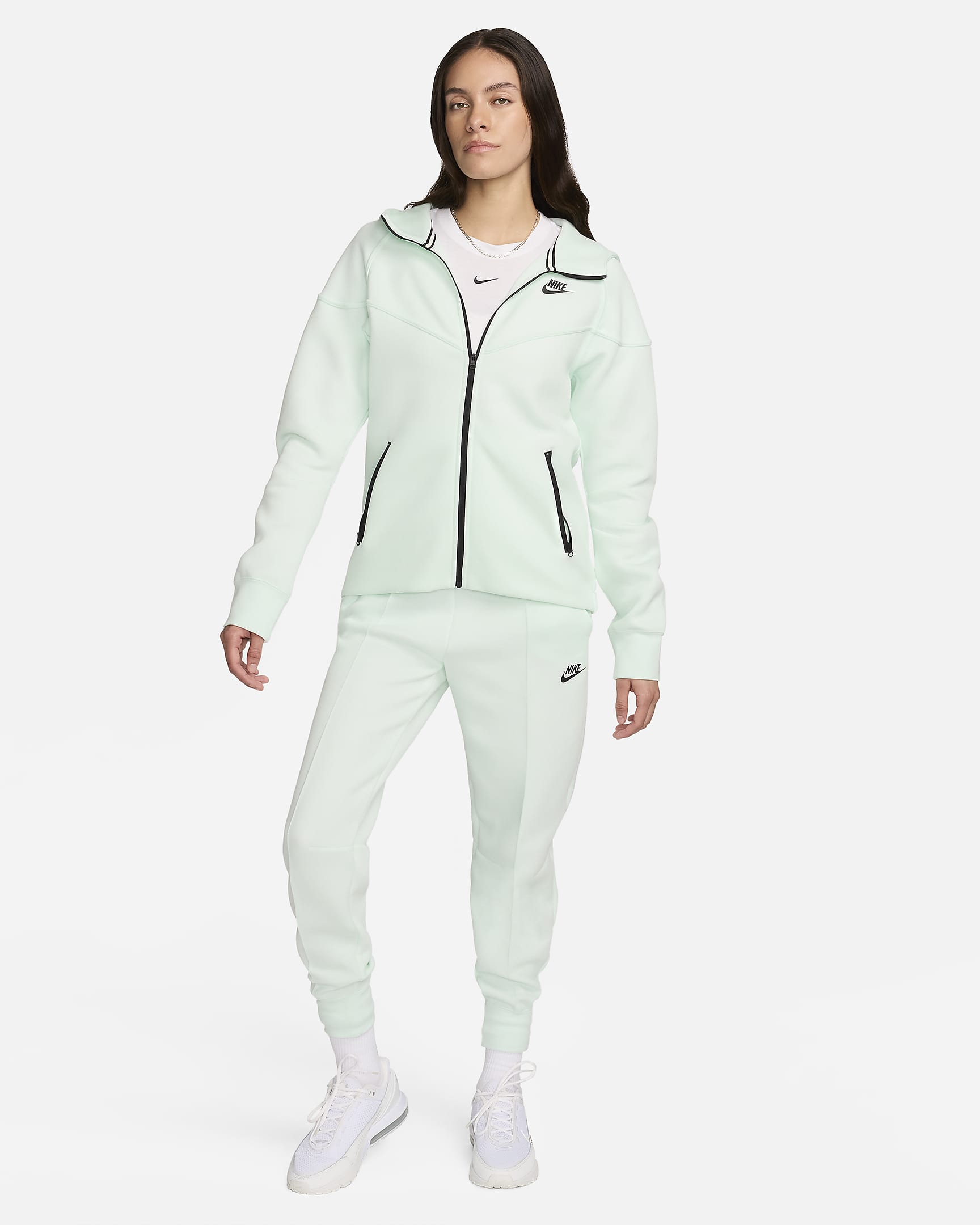 Nike Sportswear Tech Fleece Windrunner–hættetrøje med lynlås til kvinder - Barely Green/sort