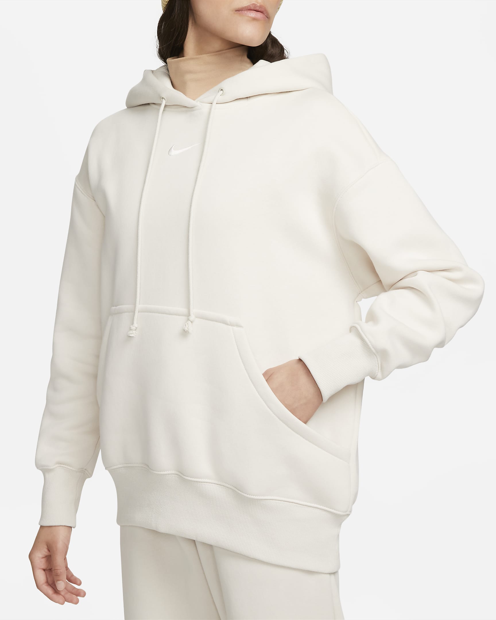 Damska bluza z kapturem o kroju oversize Nike Sportswear Phoenix Fleece - Light Orewood Brown/Sail