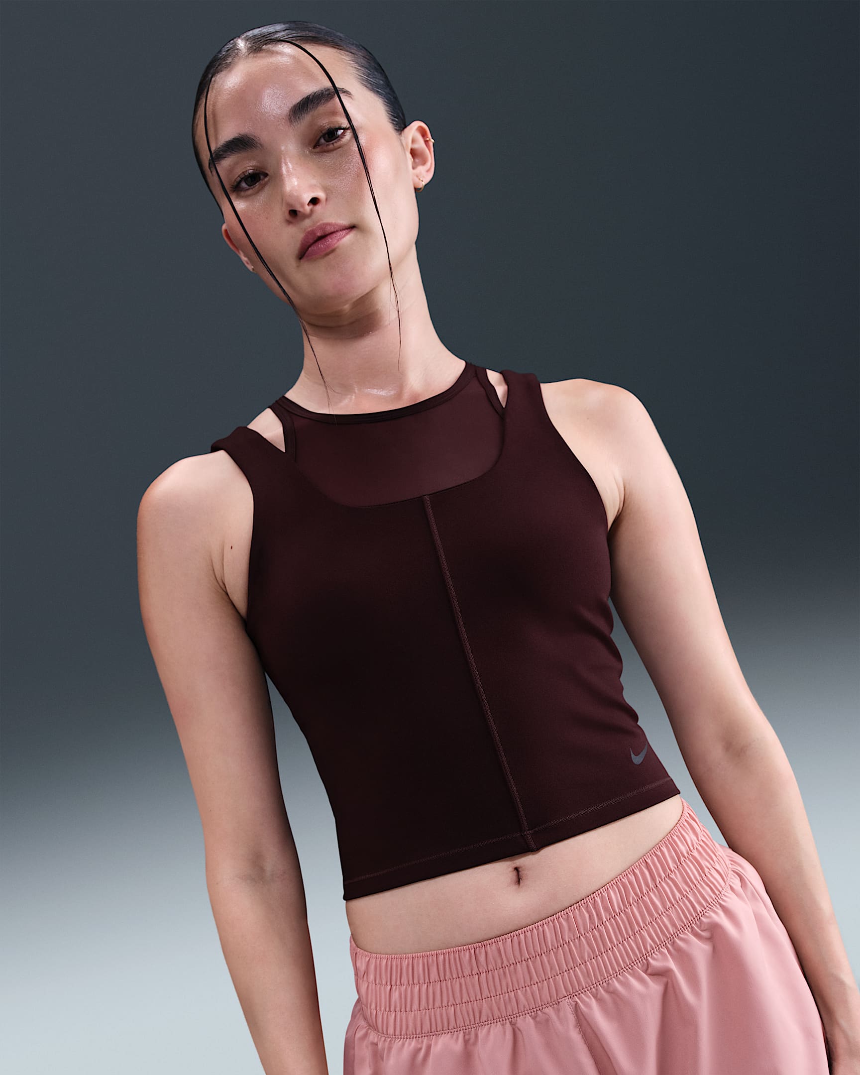 เสื้อกล้ามเอวลอย Dri-FIT ผู้หญิง Nike One Fitted - Burgundy Crush/Burgundy Ash