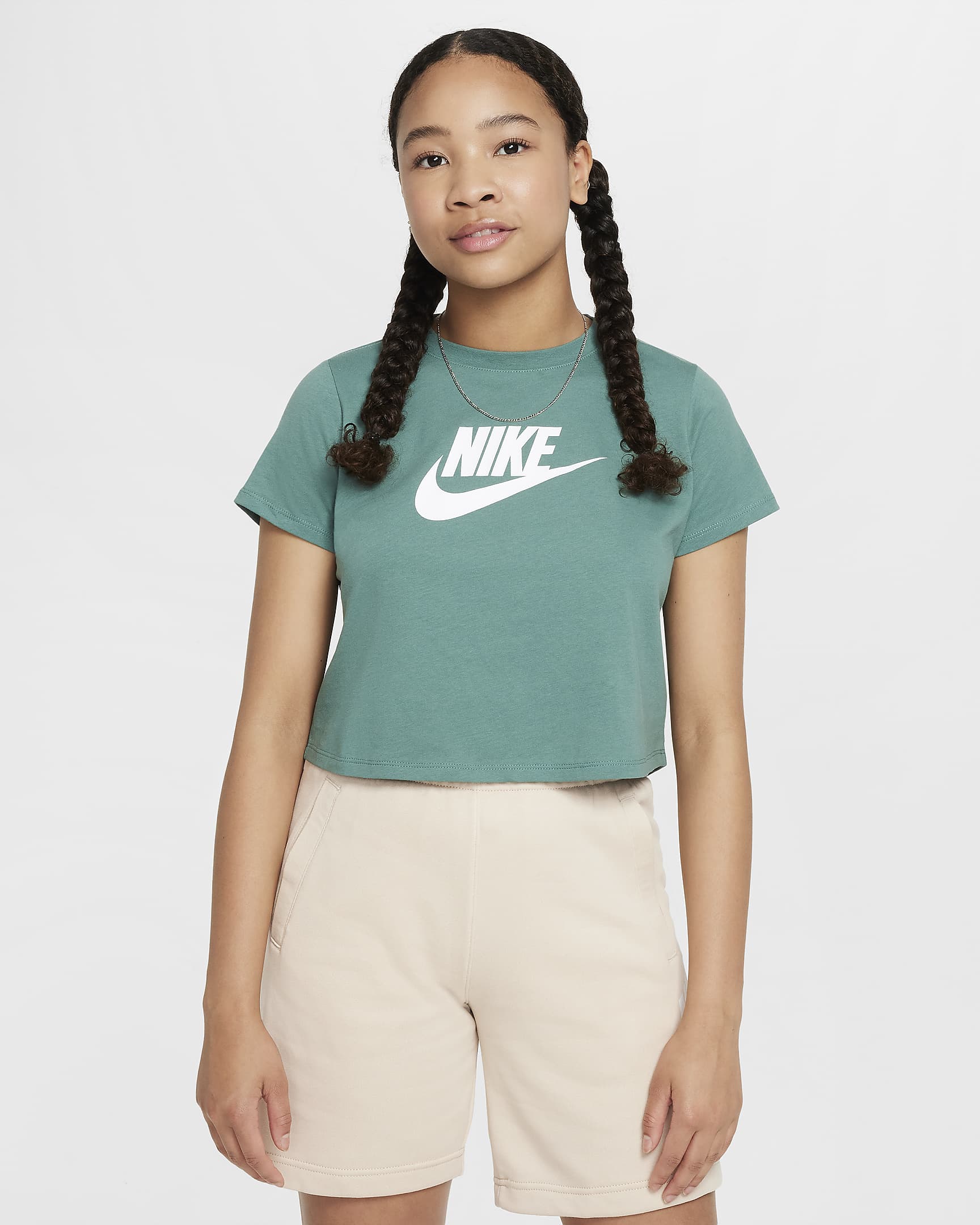 Nike Sportswear Older Kids' (Girls') Cropped T-Shirt - Bicoastal/White