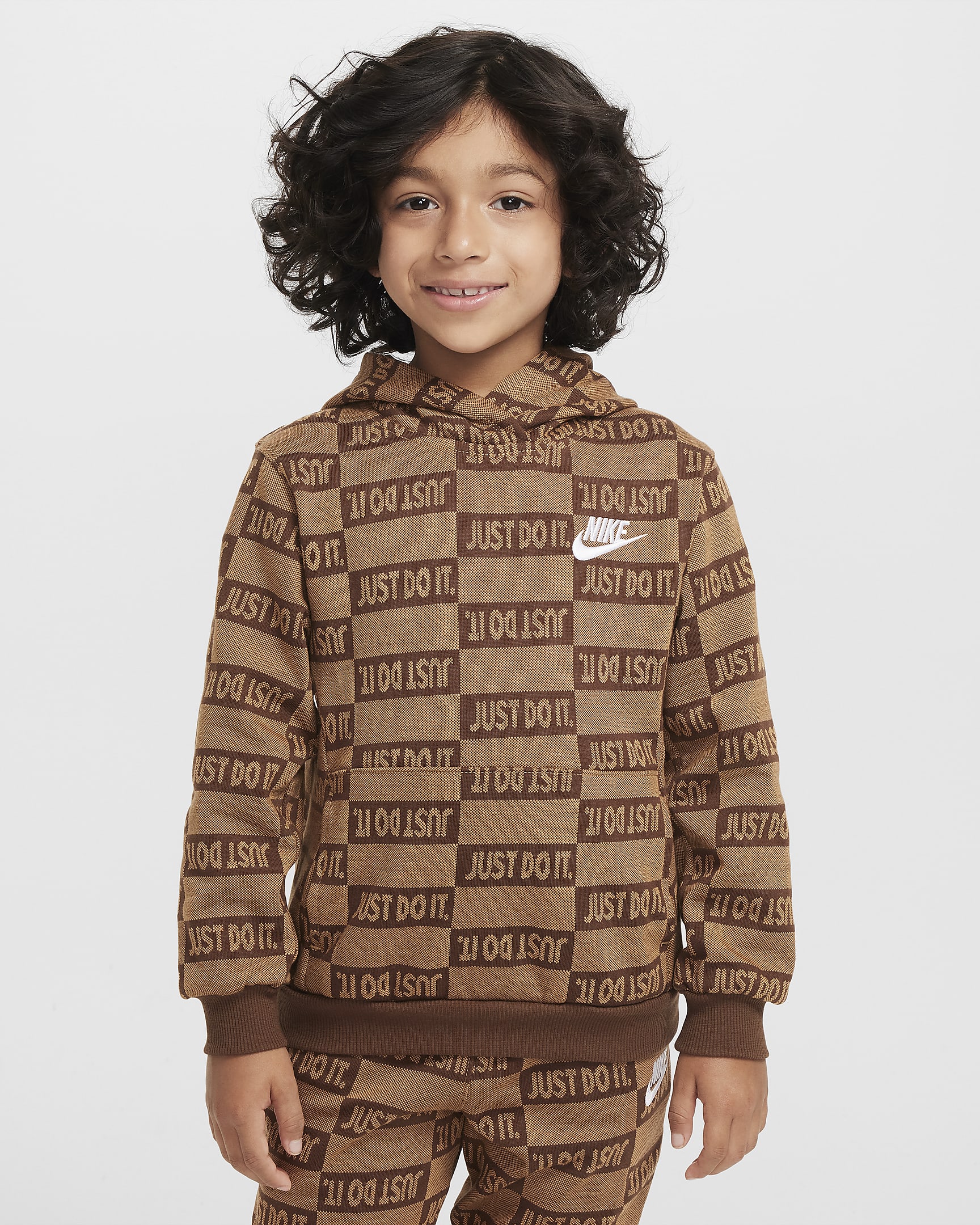 Nike Sportswear Textured Club Little Kids' Fleece Pullover Hoodie - Flax