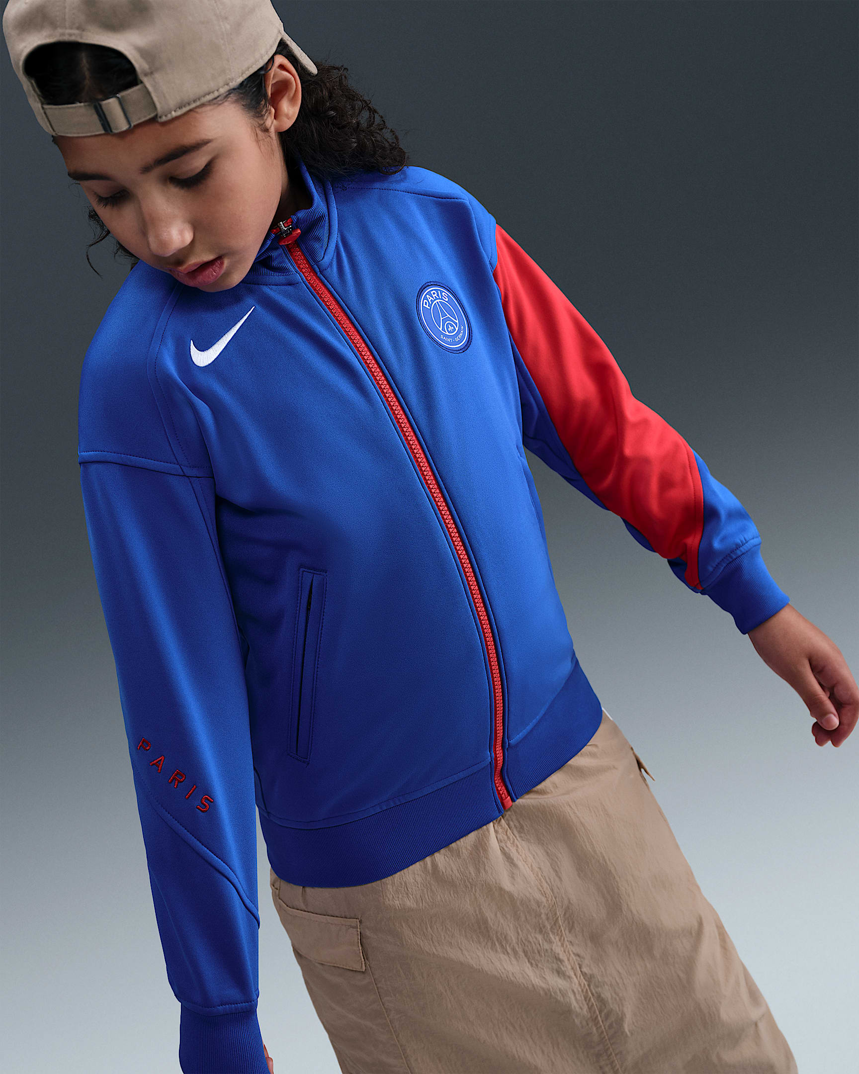 Paris Saint-Germain Academy Pro Third Older Kids' Nike Dri-FIT Total 90 Football Anthem Jacket - Hyper Royal/Global Red/White