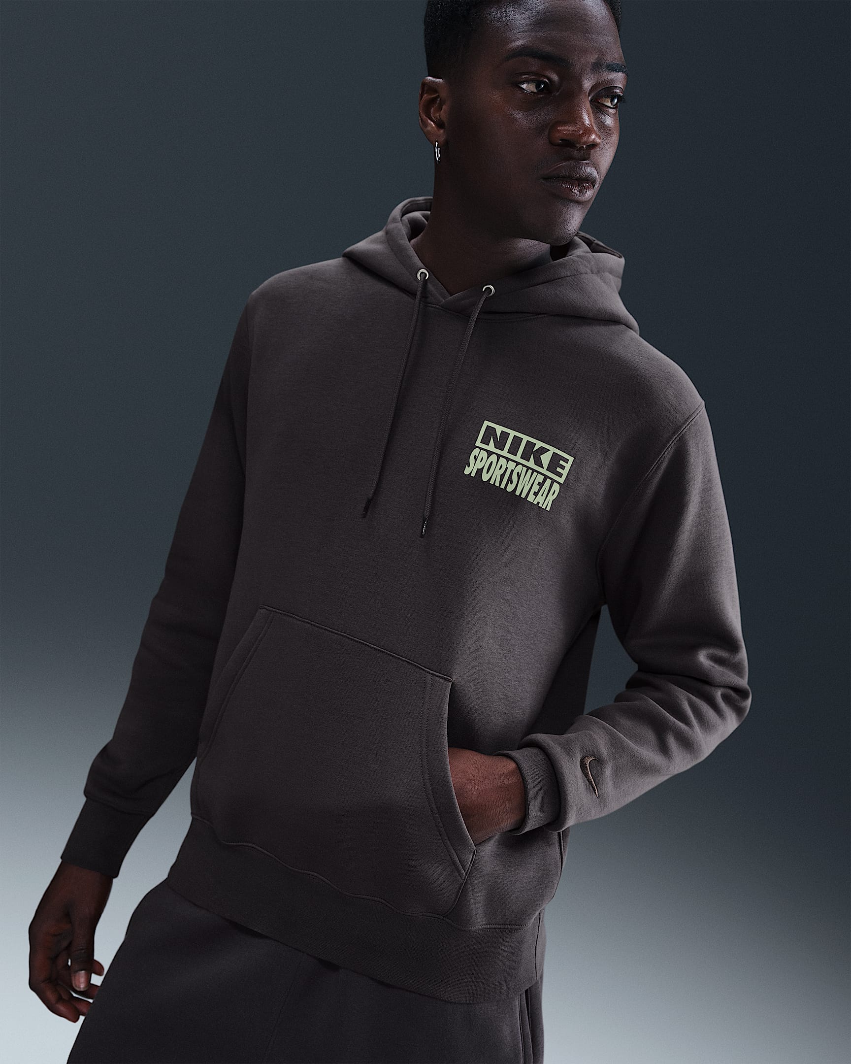 Nike Club Men's Pullover Fleece Hoodie - Medium Ash/Honeydew/Medium Ash