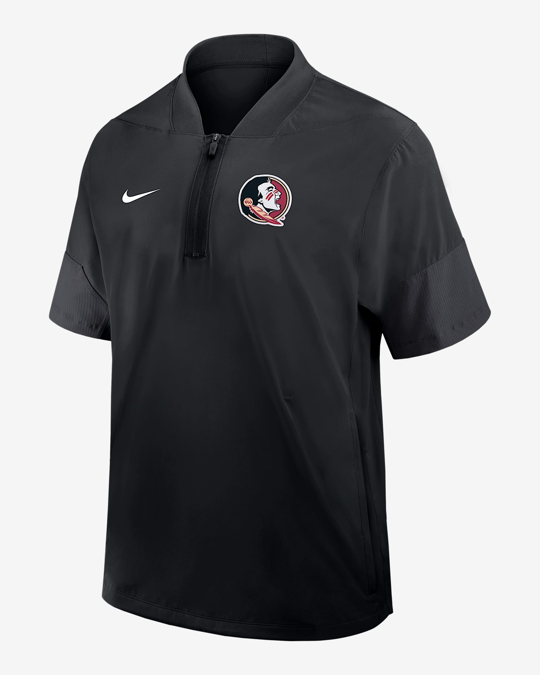 Chamarra con gorro de manga corta universitaria Nike de medio cierre para hombre Florida State Sideline Coach - Negro