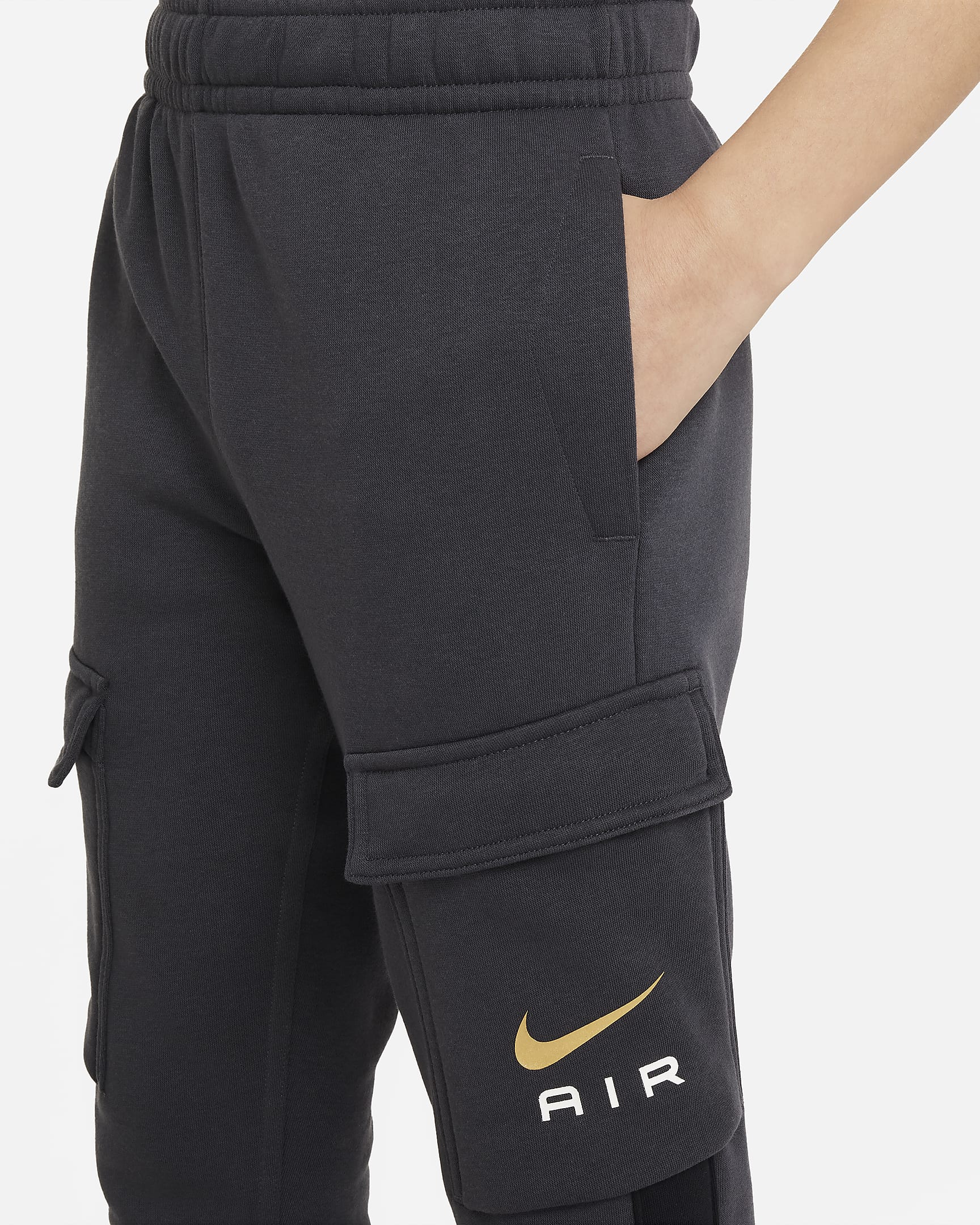 Pantalon cargo en tissu Fleece Nike Air pour ado - Dark Smoke Grey/Noir