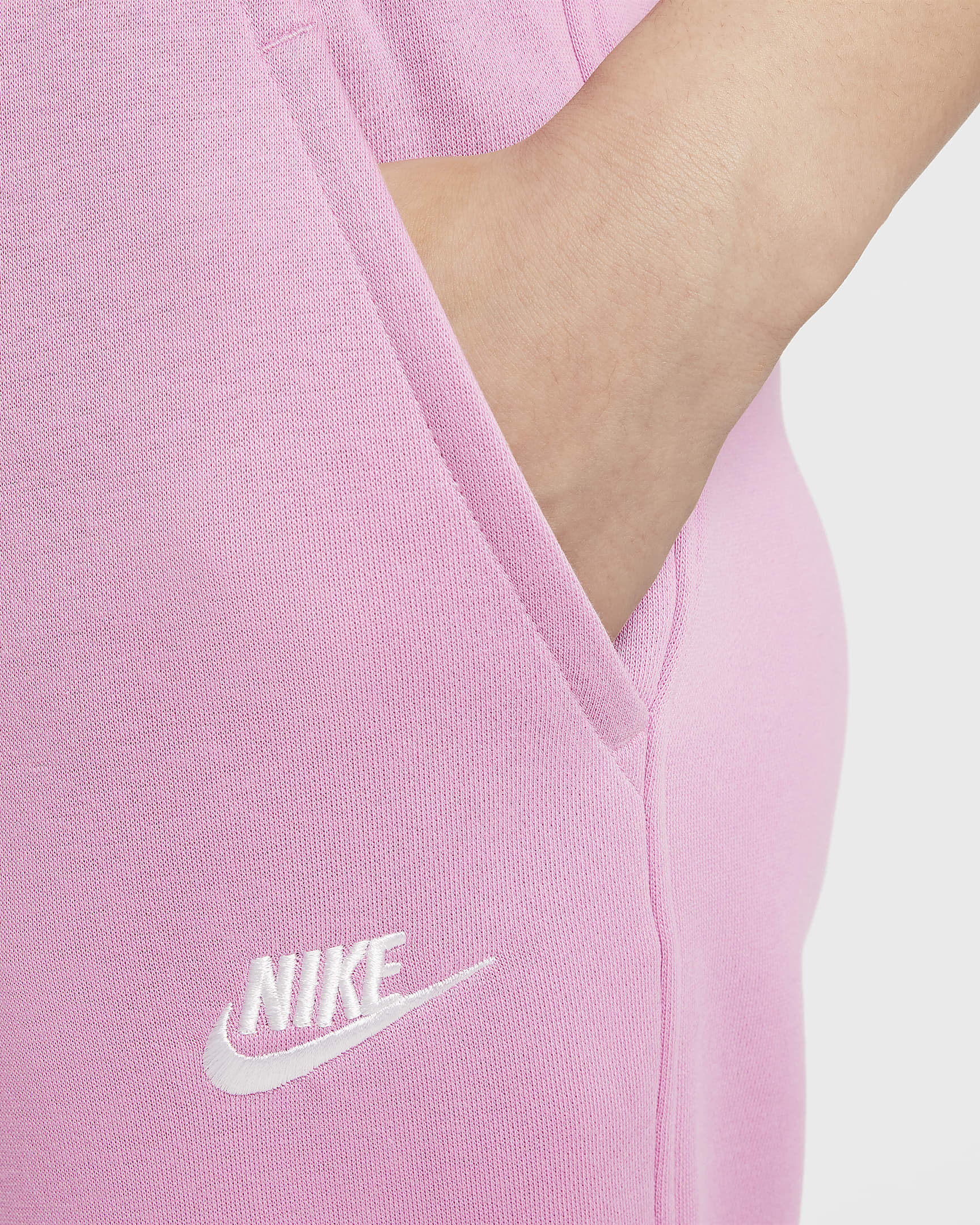 Spodnie dla dużych dzieci (dziewcząt) o wysokim stanie Nike Sportswear Club Fleece - Magic Flamingo/Magic Flamingo/Biel