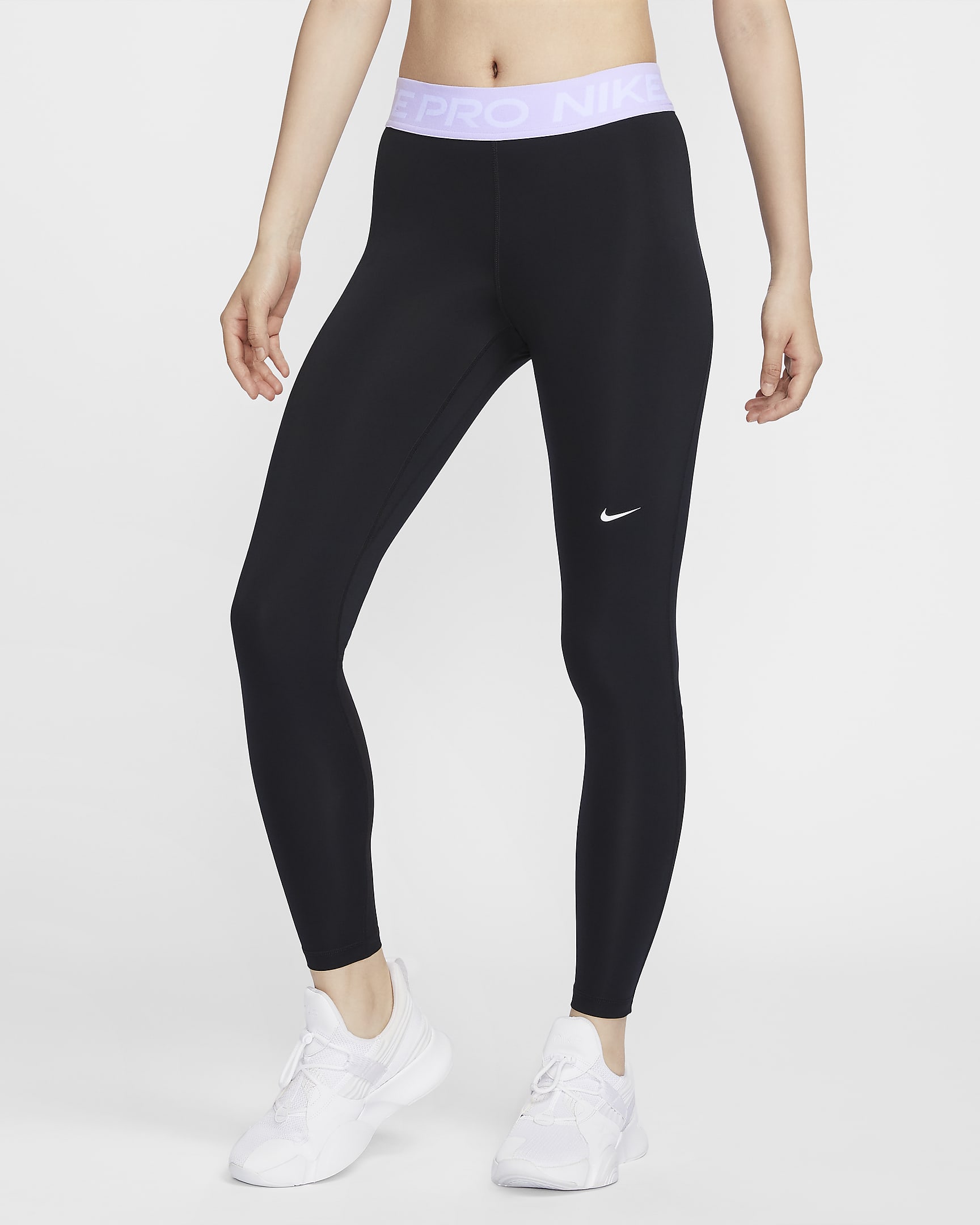 Nike Pro Women's Mid-Rise Leggings - Black/Lilac Bloom/White