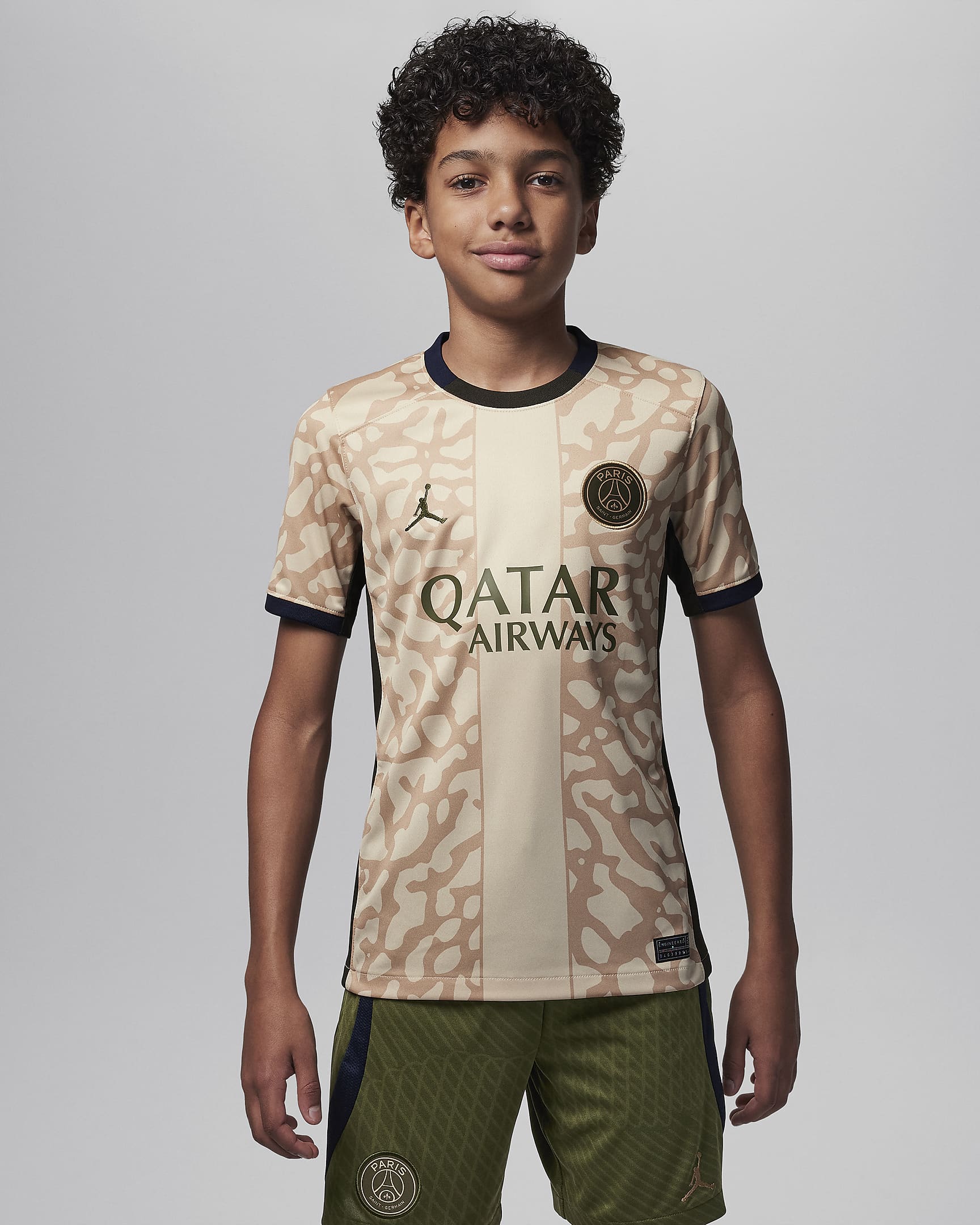 Paris Saint-Germain 2023/24 Stadium Fourth Jordan Dri-FIT-Replica-Fußballtrikot für ältere Kinder - Hemp/Obsidian/Sequoia/Rough Green