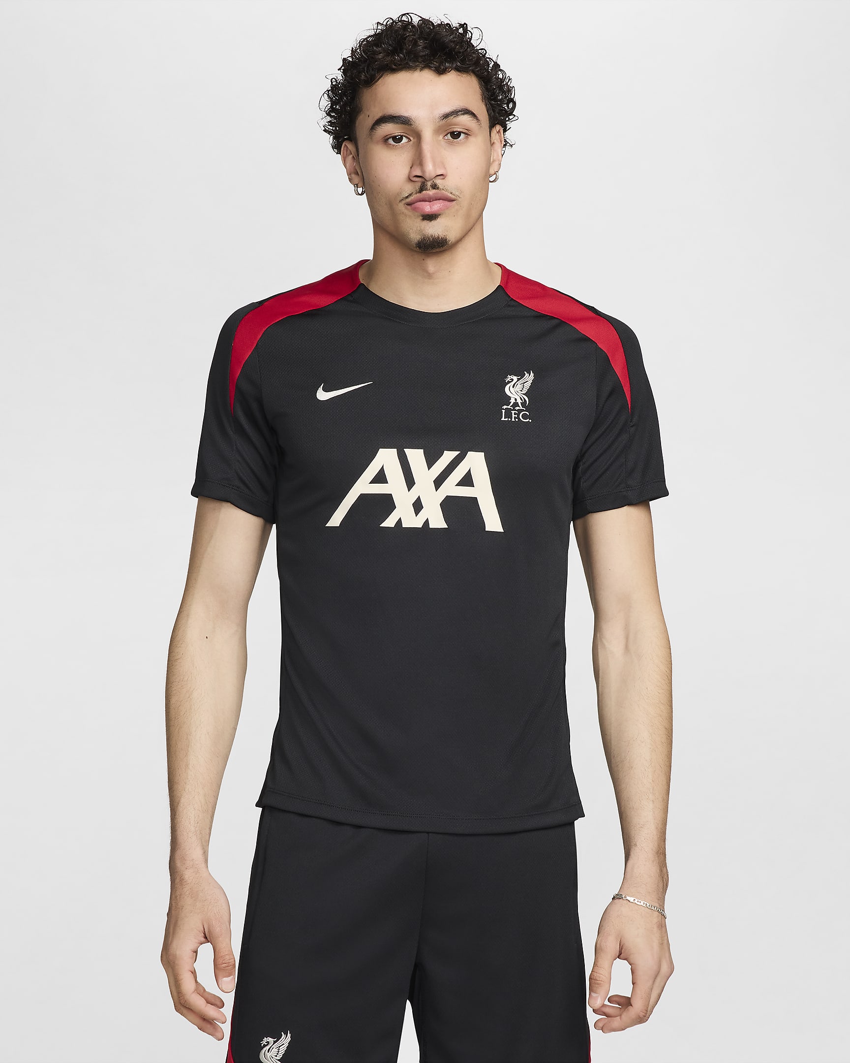 Haut de foot en maille à manches courtes Nike Dri-FIT Liverpool FC Strike pour homme - Noir/Noir/Gym Red/Light Orewood Brown