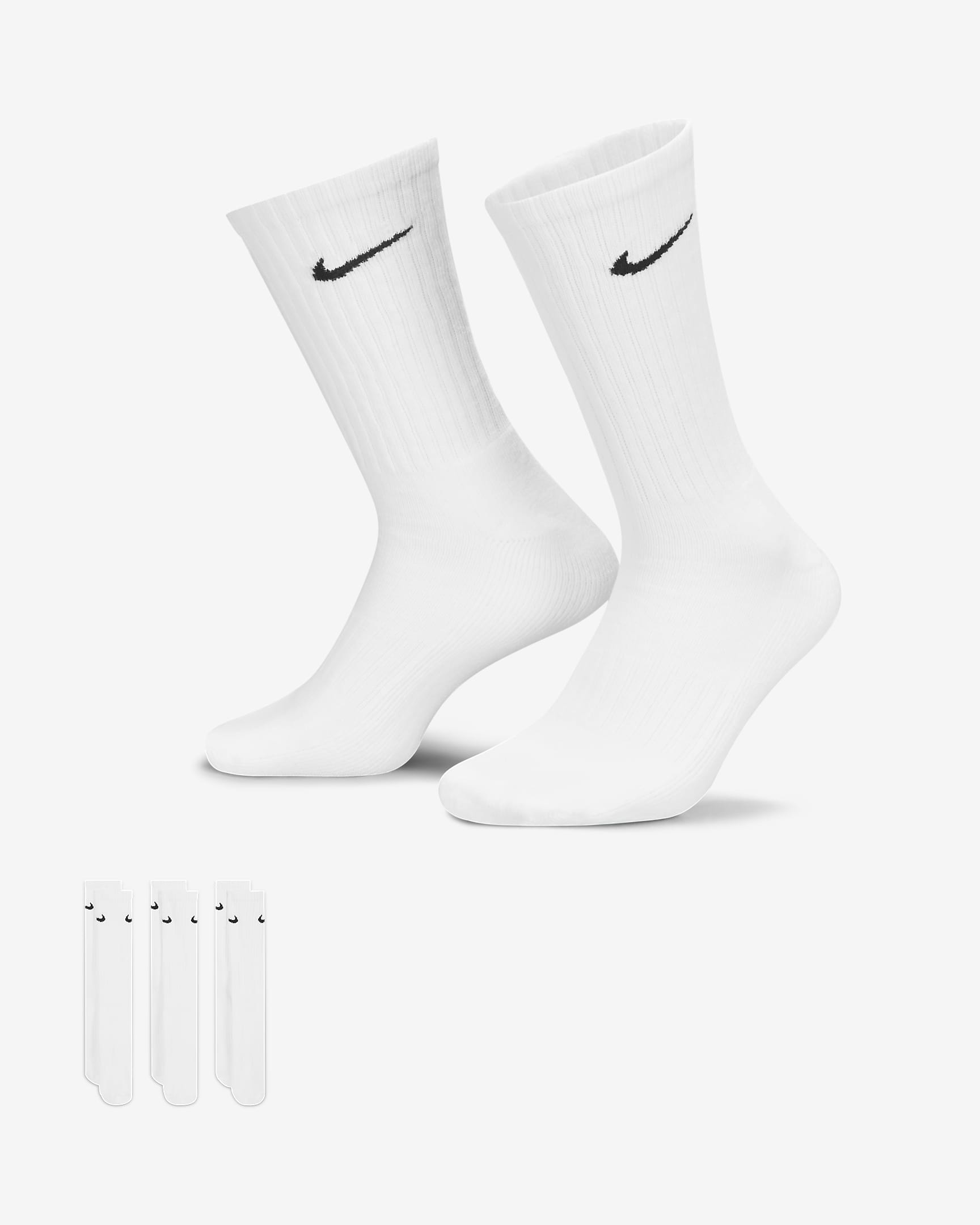 Klasyczne skarpety treningowe Nike Cushioned (3 pary) - Biel/Czerń