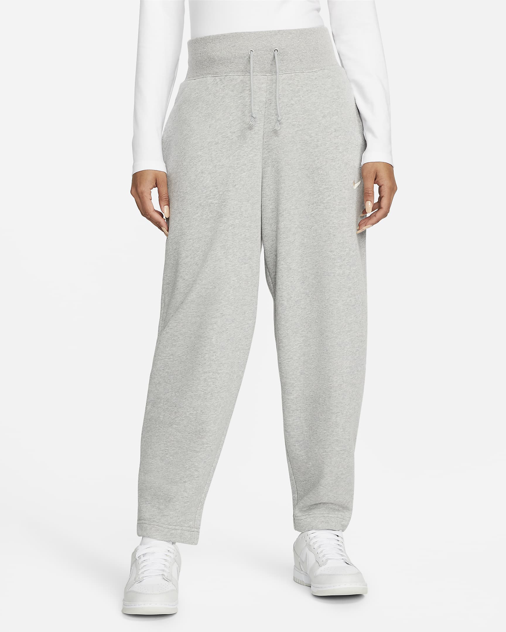 Nike Sportswear Phoenix Fleece 7/8-joggingbroek met hoge taille en rondingen voor dames - Dark Grey Heather/Sail