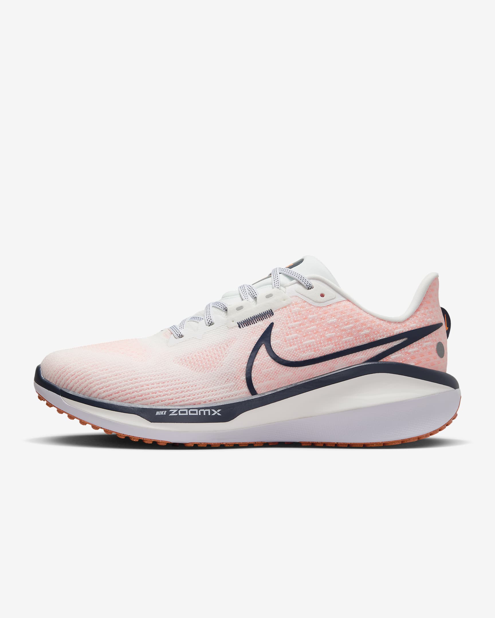 Tenis de correr en pavimento para hombre Nike Vomero 17 - Blanco cumbre/Naranja total/Blanco/Trueno azul