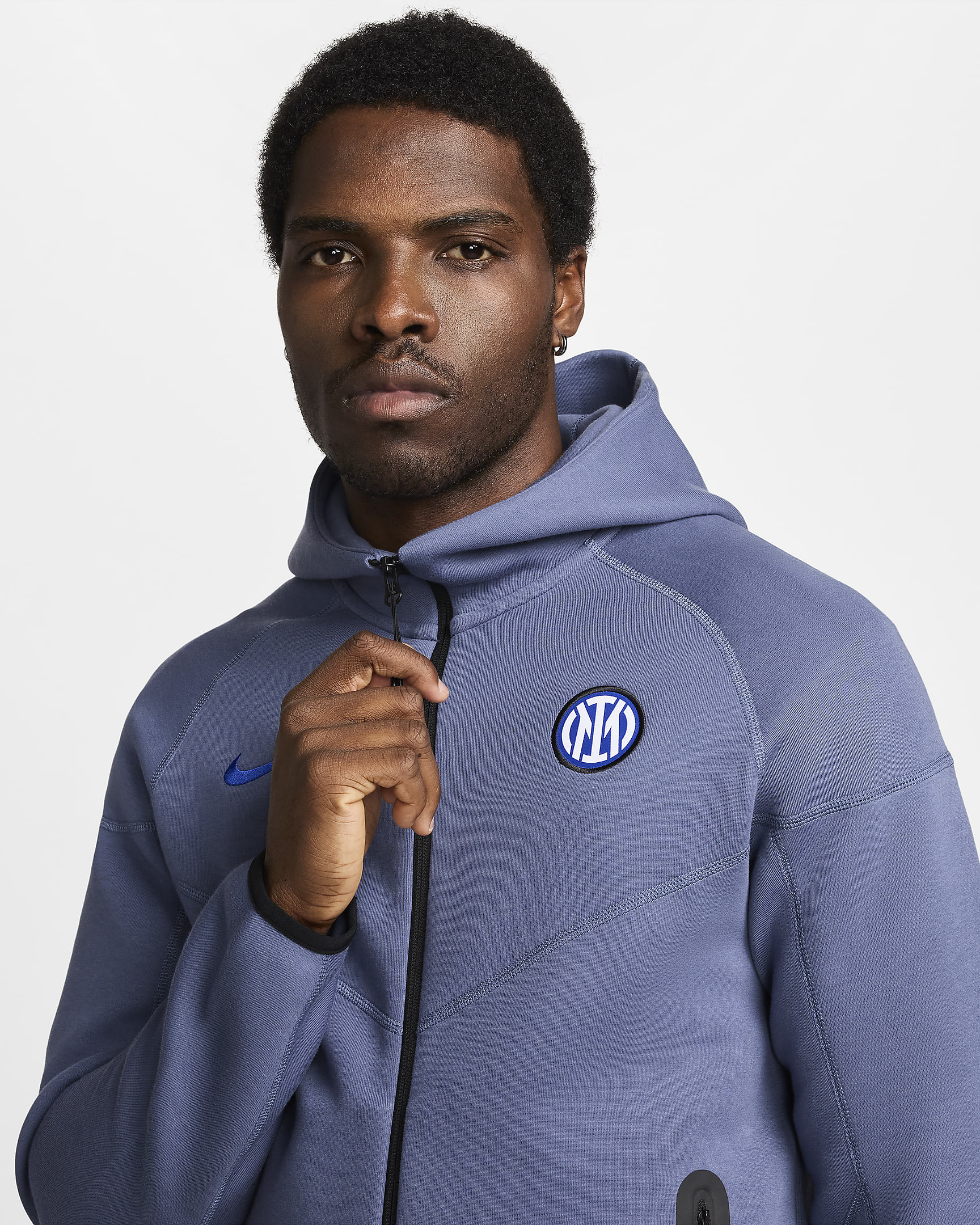 Sweat à capuche et zip Nike Football Inter Milan Tech Fleece Windrunner pour homme - Diffused Blue/Noir/Lyon Blue