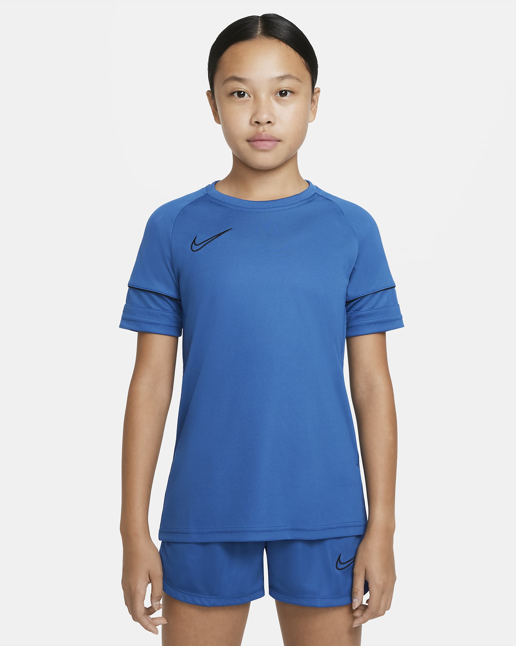 Playera de fútbol de manga corta para niños talla grande Nike Dri-FIT Academy - Azul puerto deportivo oscuro/Negro/Azul puerto deportivo oscuro/Negro