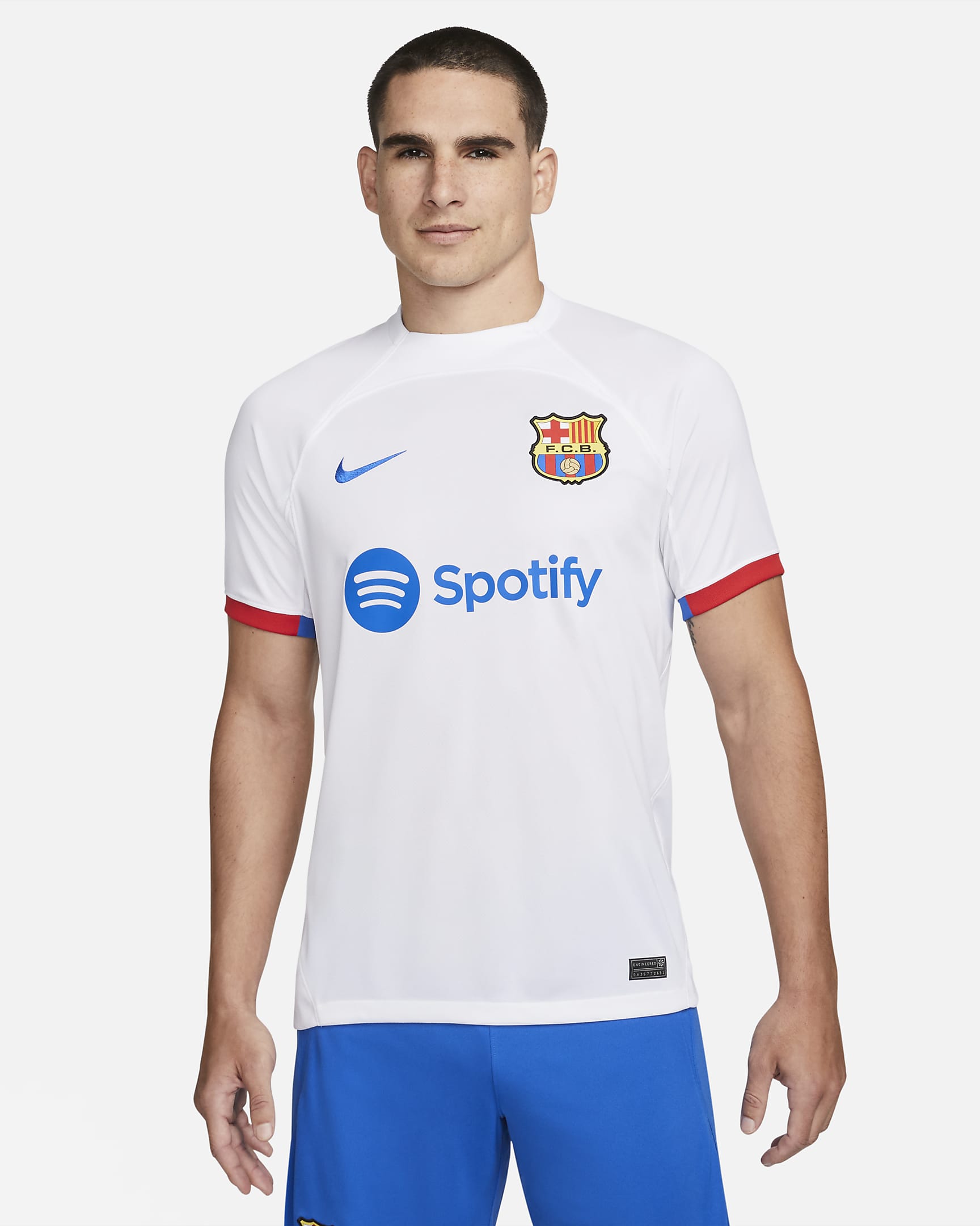 FC バルセロナ 2023/24 スタジアム アウェイ メンズ ナイキ Dri-FIT サッカーユニフォーム - ホワイト/ロイヤルブルー/ユニバーシティレッド/ロイヤルブルー