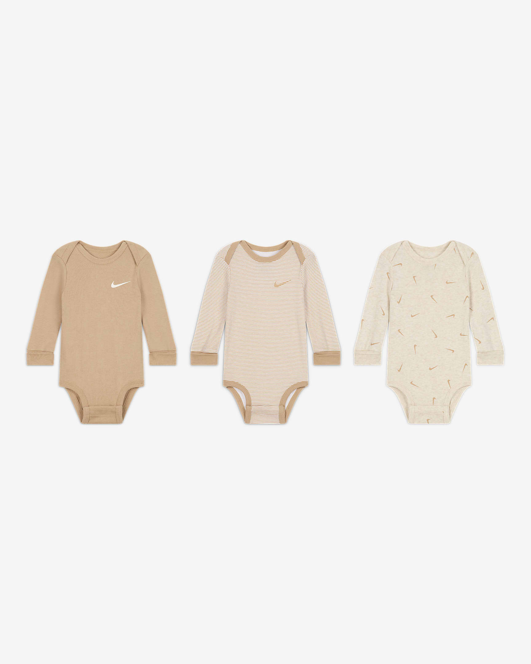 Nike Baby Essentials Baby (0-9M) Long Sleeve Bodysuits (3 Pack) - Pale Ivory