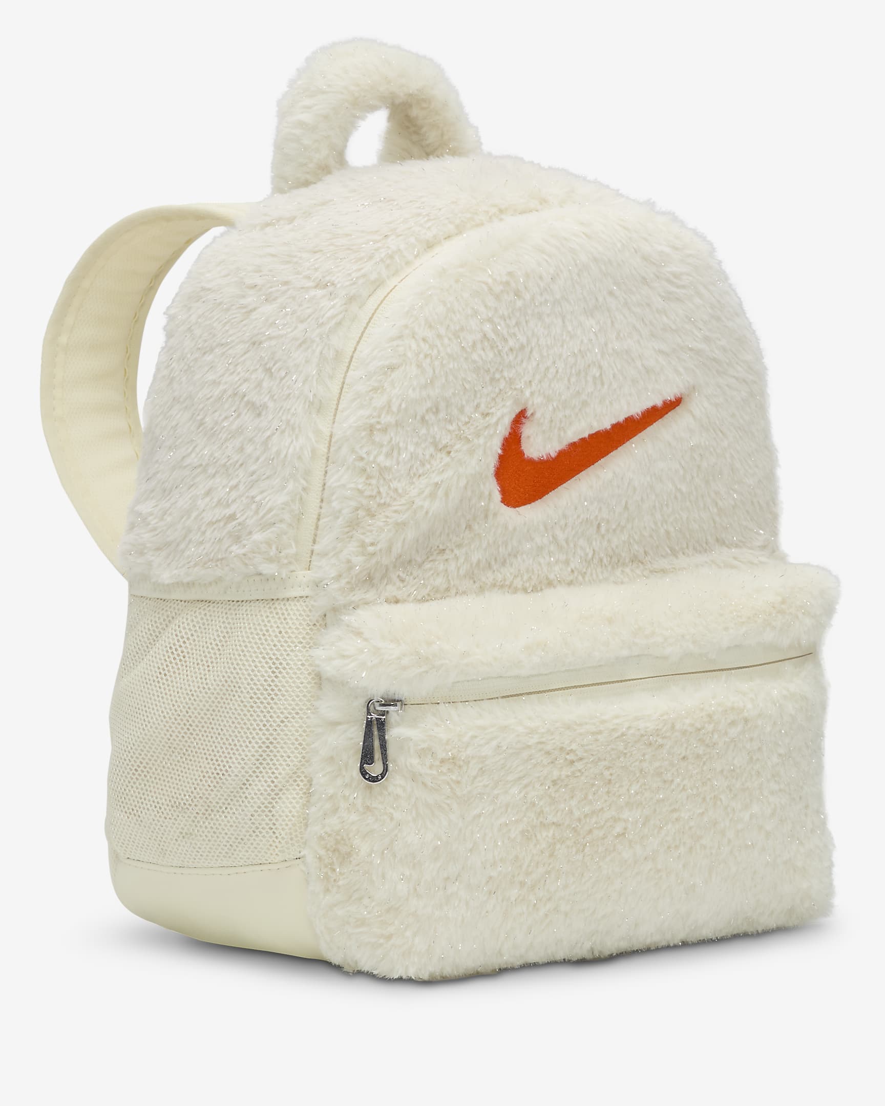 Nike Older Kids' Faux Fur Backpack (11L) - Coconut Milk/Coconut Milk/Safety Orange