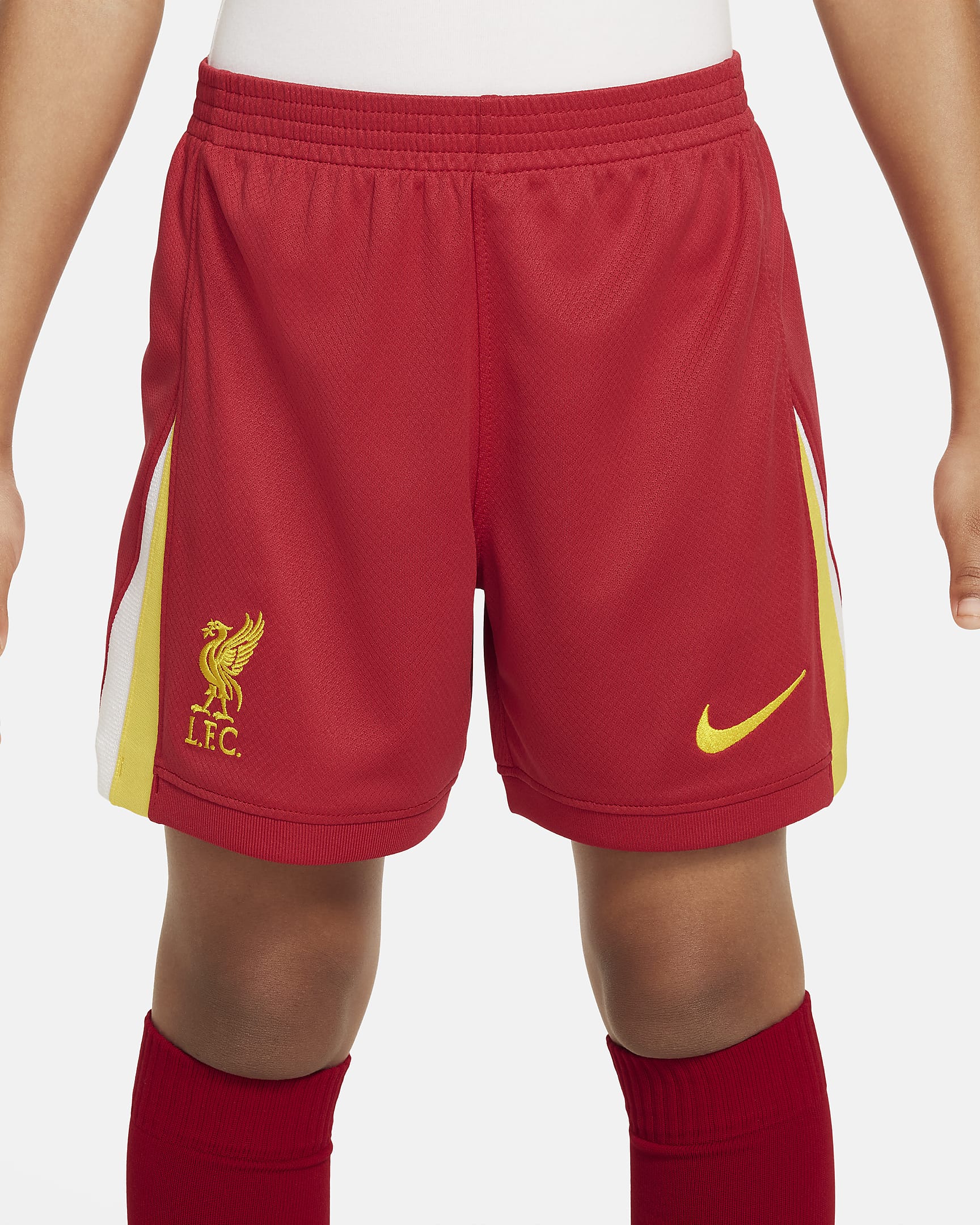 Divisa da calcio replica in 3 pezzi Nike Liverpool FC 2024/25 Stadium per bambino/a – Home - Gym Red/Bianco/Chrome Yellow