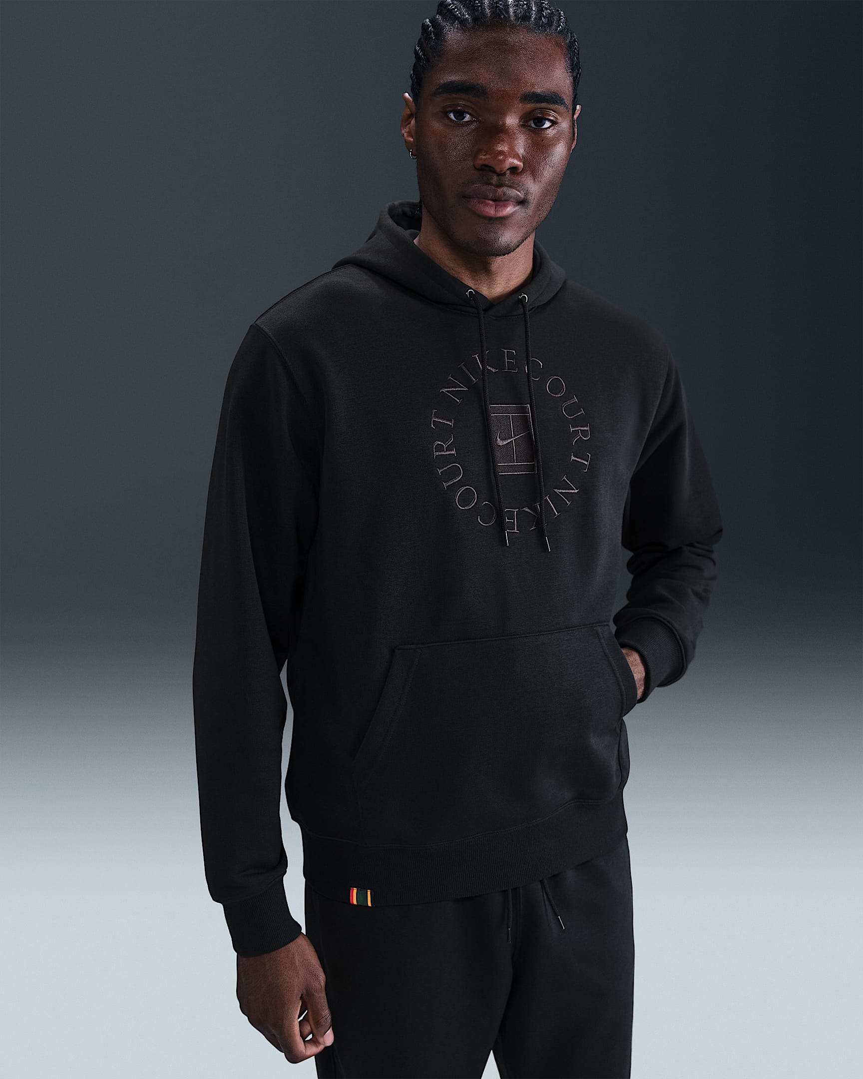Męska bluza z kapturem do tenisa z dzianiny dresowej Dri-FIT NikeCourt Heritage - Czerń/Anthracite