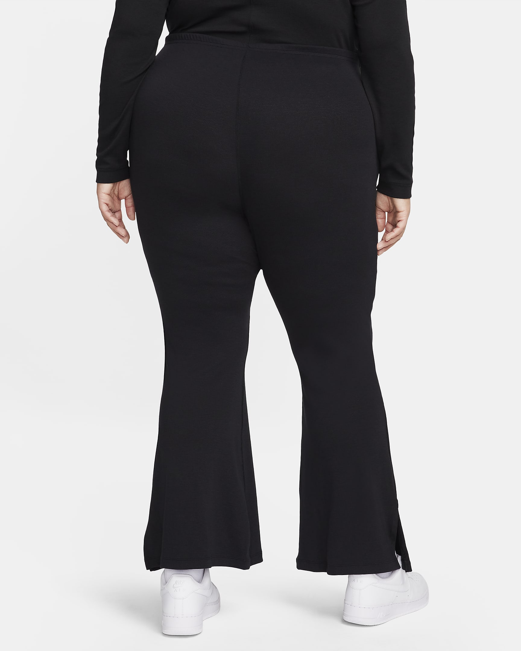 Nike Sportswear Chill Knit Women's Tight Mini-Rib Flared Leggings (Plus Size) - Black/Sail