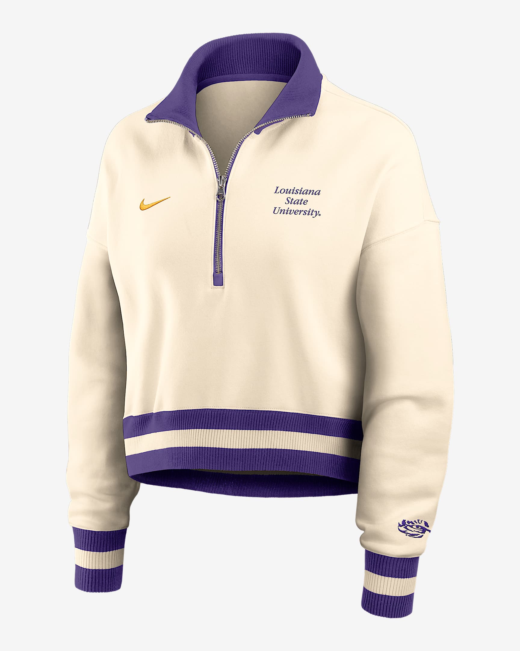 LSU Legacy Women's Nike College Cropped 1/4-Zip Crew - Tan/Beige