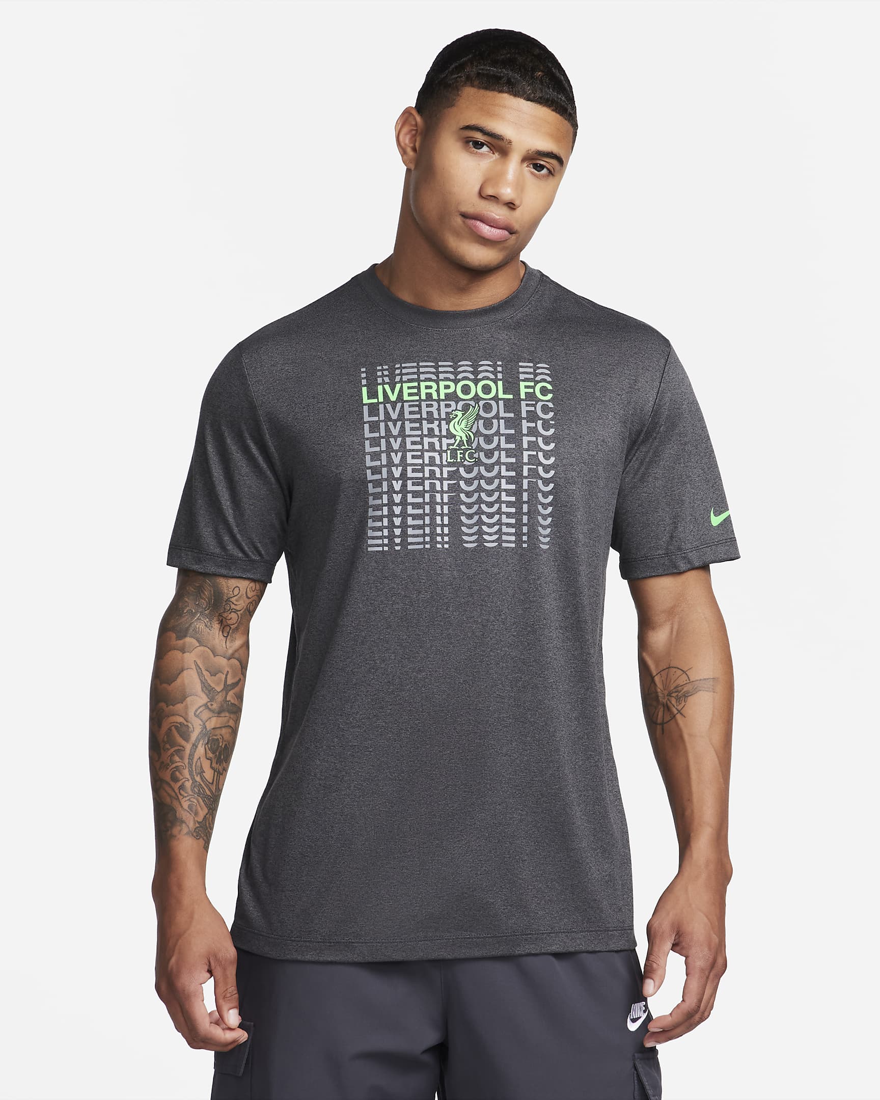 Liverpool F.C. Men's Nike Football T-Shirt - Black/Midnight Fog/Heather/Poison Green