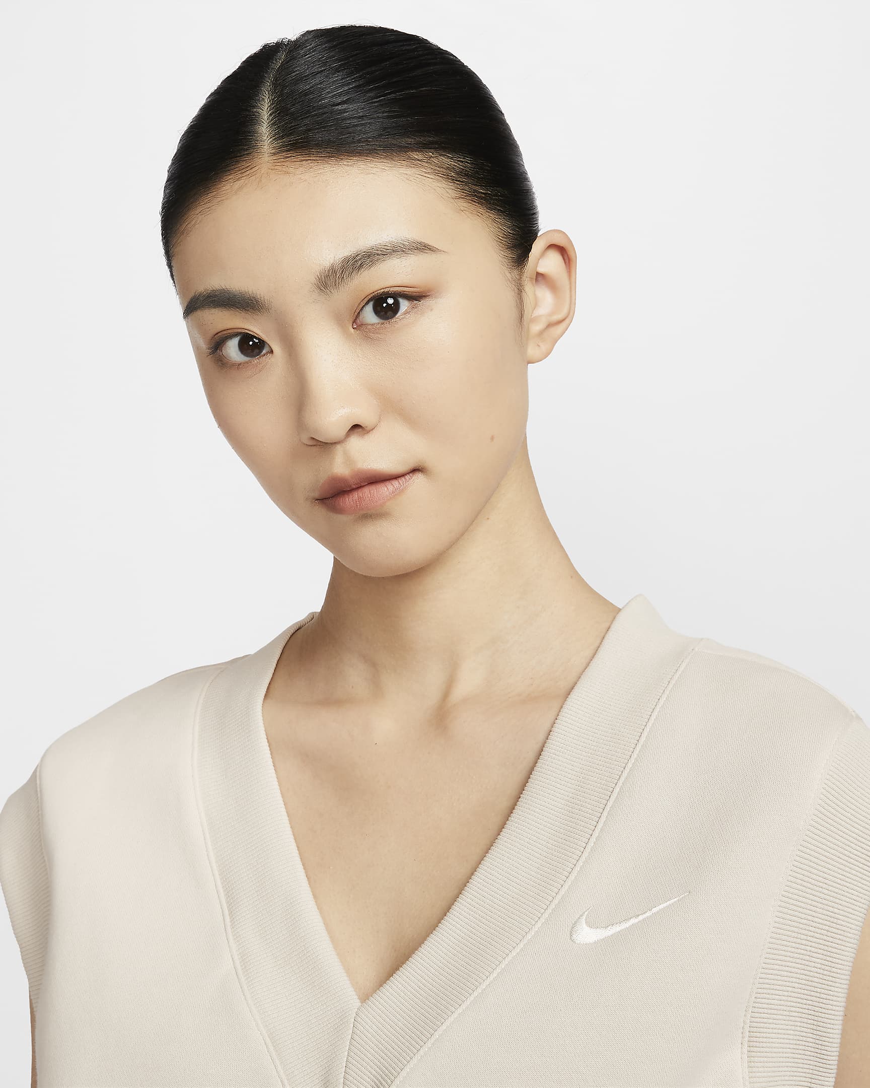 Nike Sportswear Phoenix Fleece Women's Loose V-Neck Sleeveless Cropped Top - Light Orewood Brown/Sail