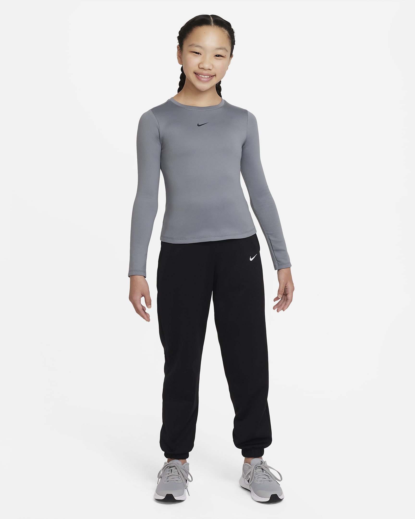 Nike One Big Kids' Therma-FIT Long-Sleeve Training Top - Smoke Grey/Black