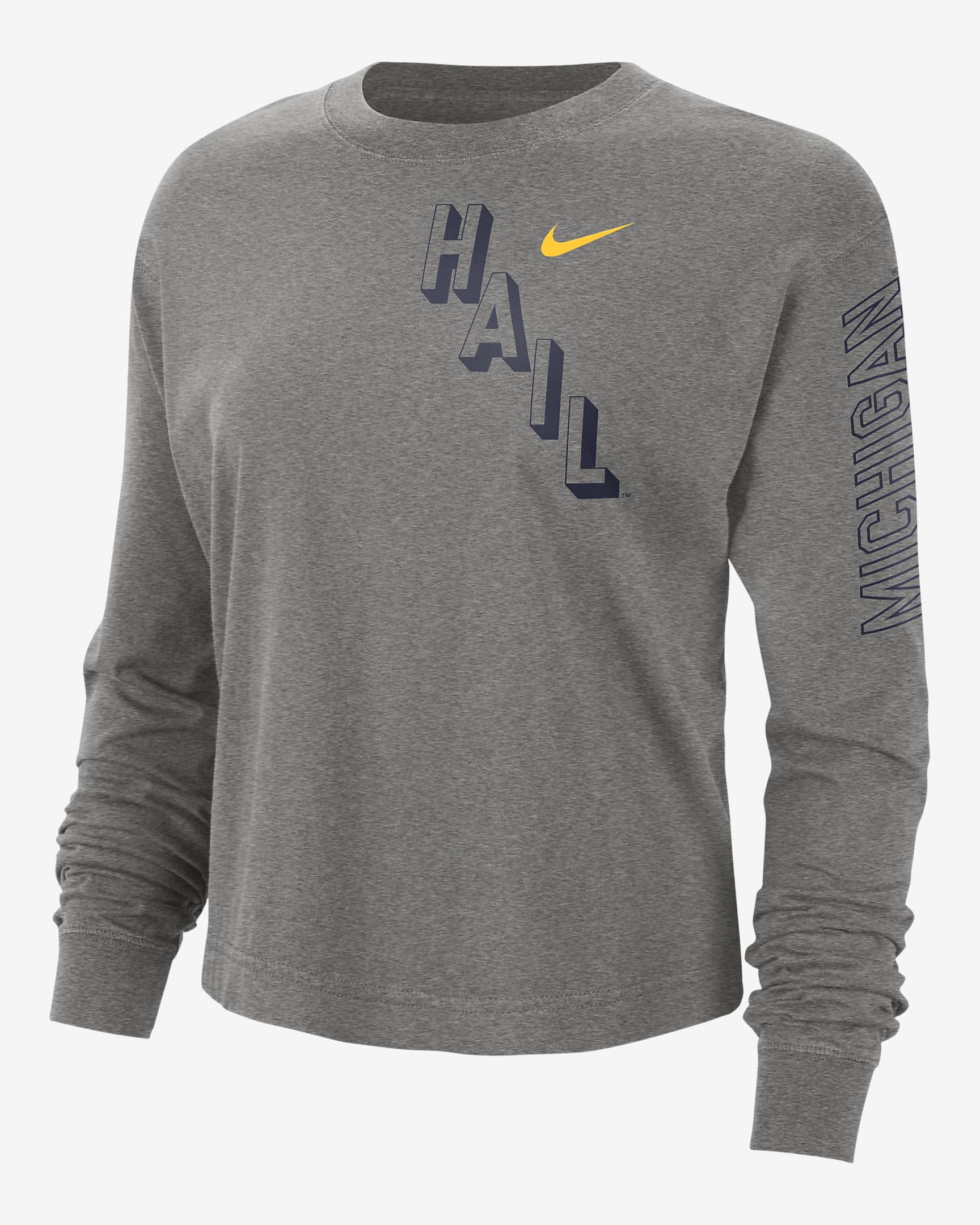 Michigan Heritage Women's Nike College Boxy Crew-Neck T-Shirt - Dark Grey Heather