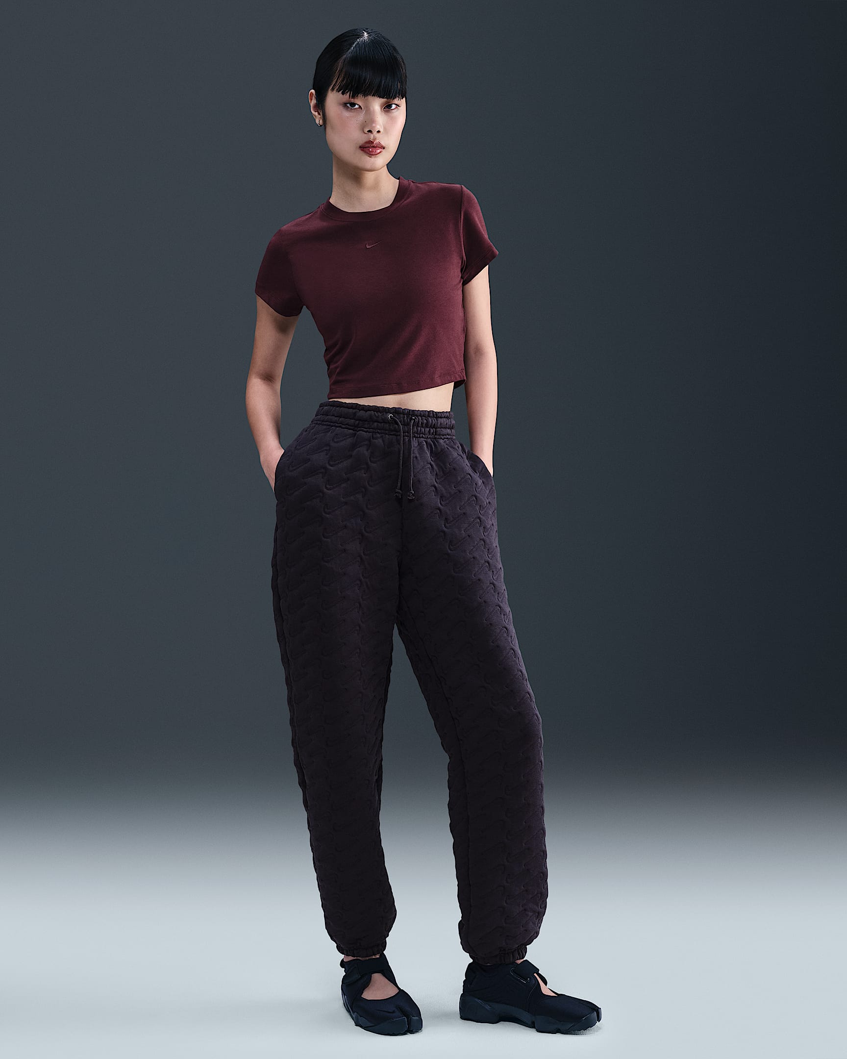 Damskie żakardowe spodnie o kroju oversize z wysokim stanem Nike Sportswear Phoenix Fleece - Cave Purple/World Indigo