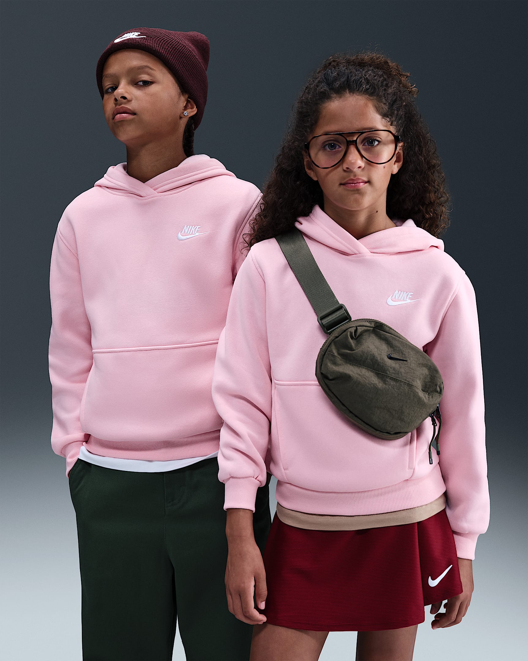 Nike Sportswear Club Fleece Big Kids' Pullover Hoodie - Medium Soft Pink/White
