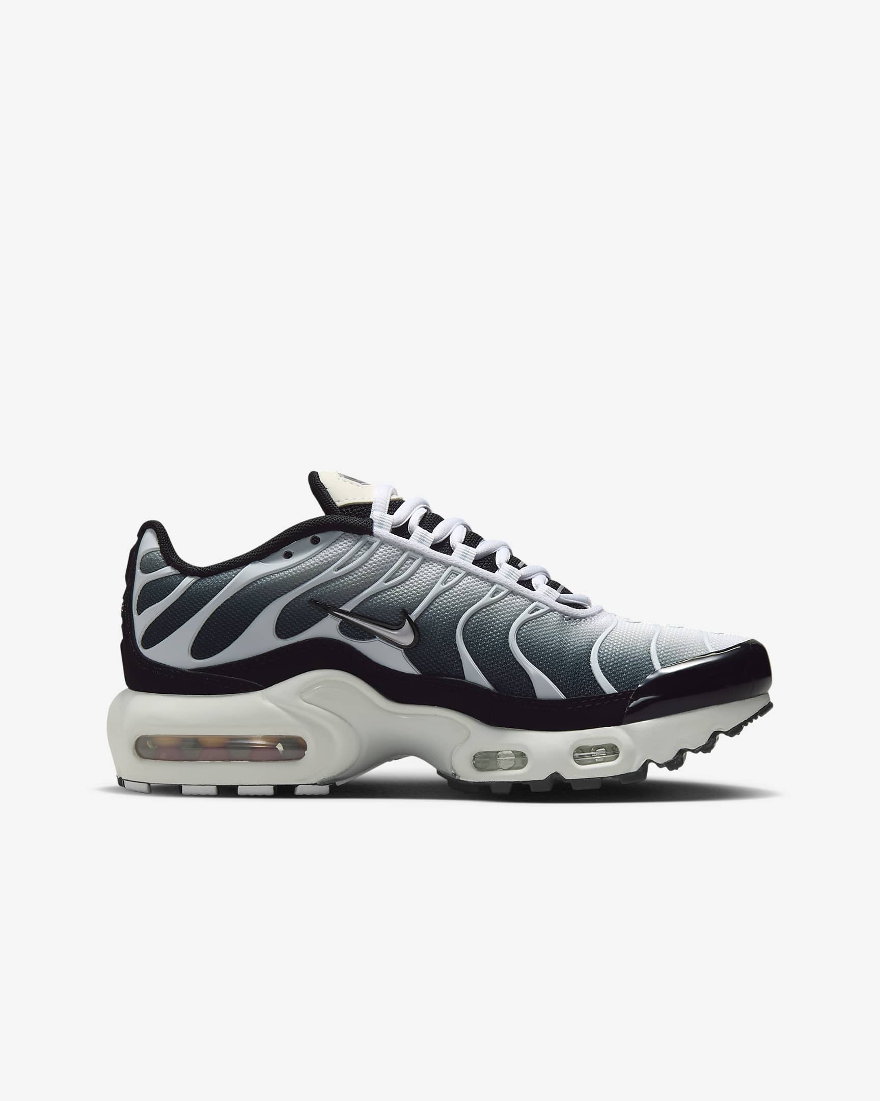 Nike Air Max Plus Older Kids' Shoes - Black/White/Sail/Metallic Cool Grey