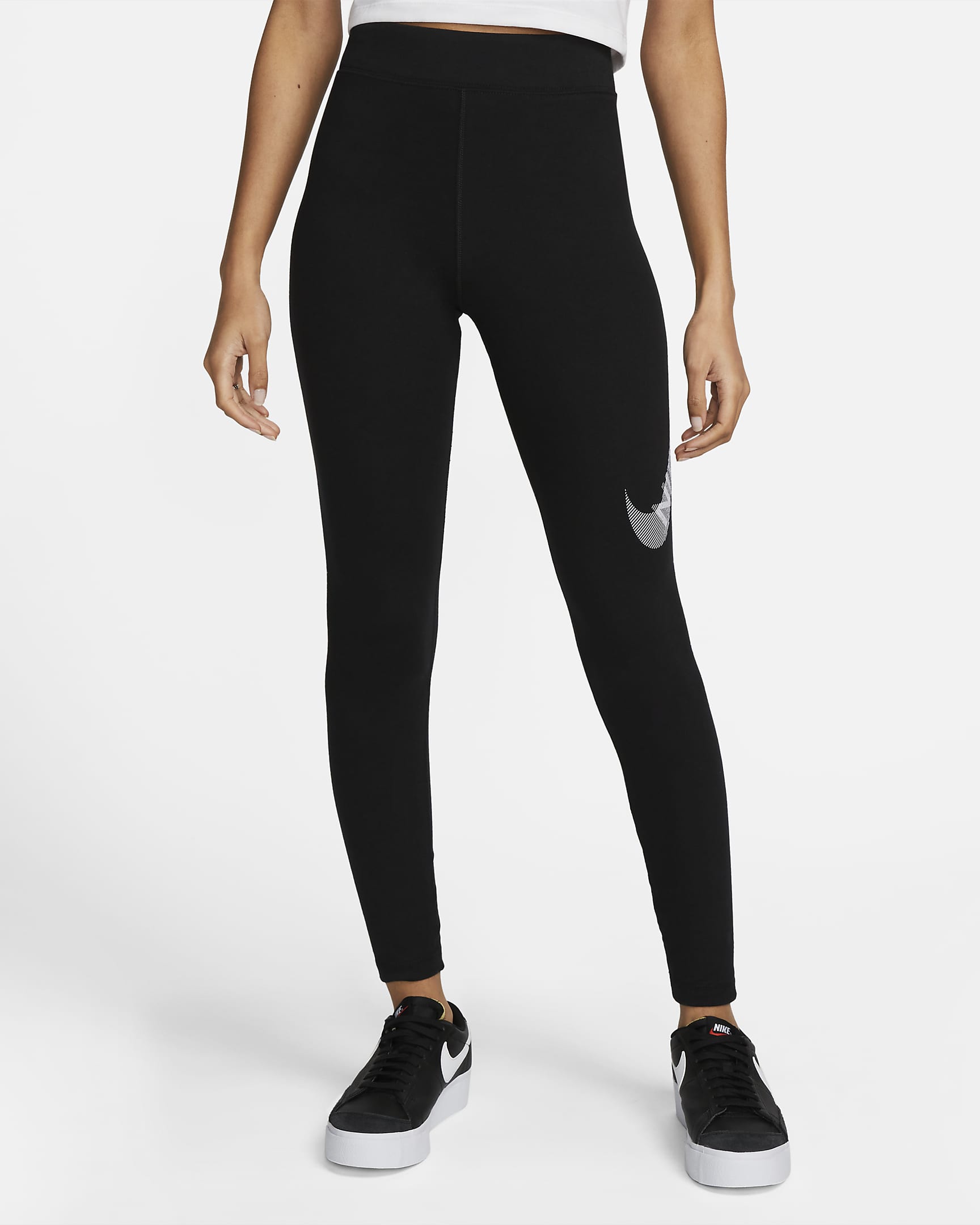 Nike Sportswear Swoosh-leggings med høj talje til kvinder - sort/hvid