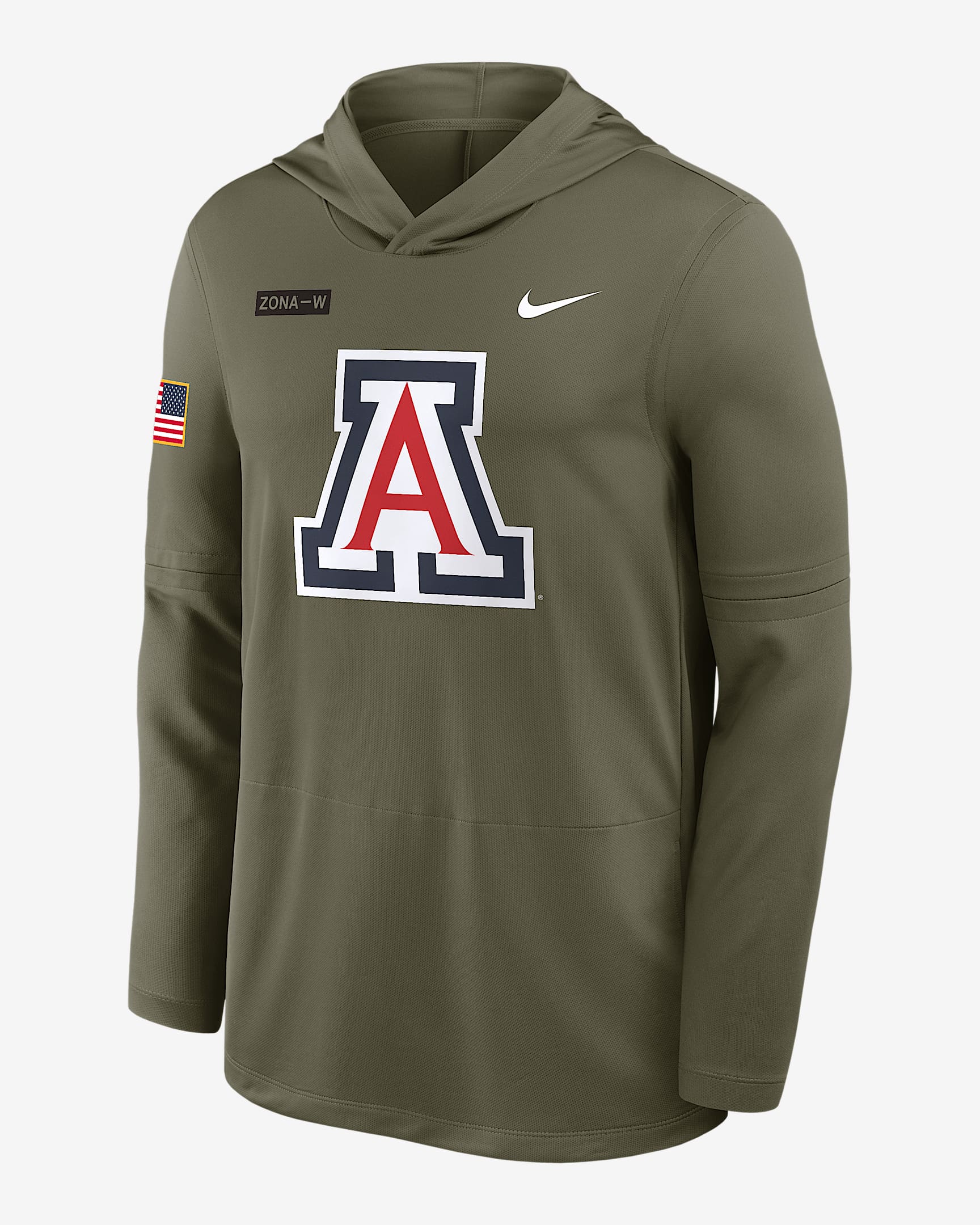 Arizona 2025 Military Appreciation Men's Nike Dri-FIT College Long-Sleeve Hooded Top - Olive