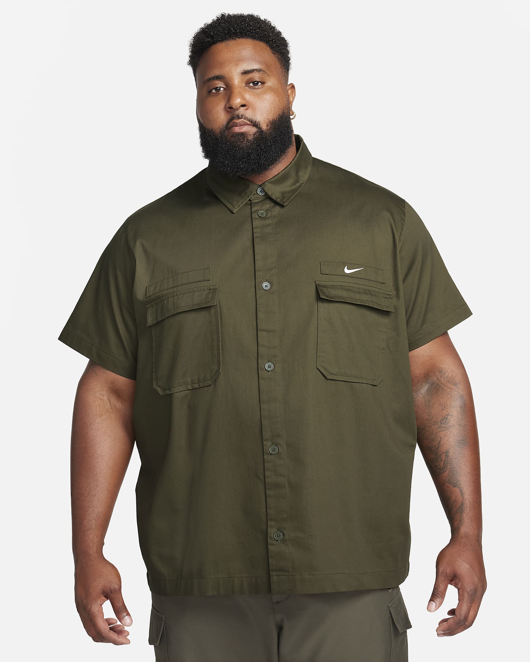 Nike Life Men's Woven Military Short-Sleeve Button-Down Shirt. Nike IL
