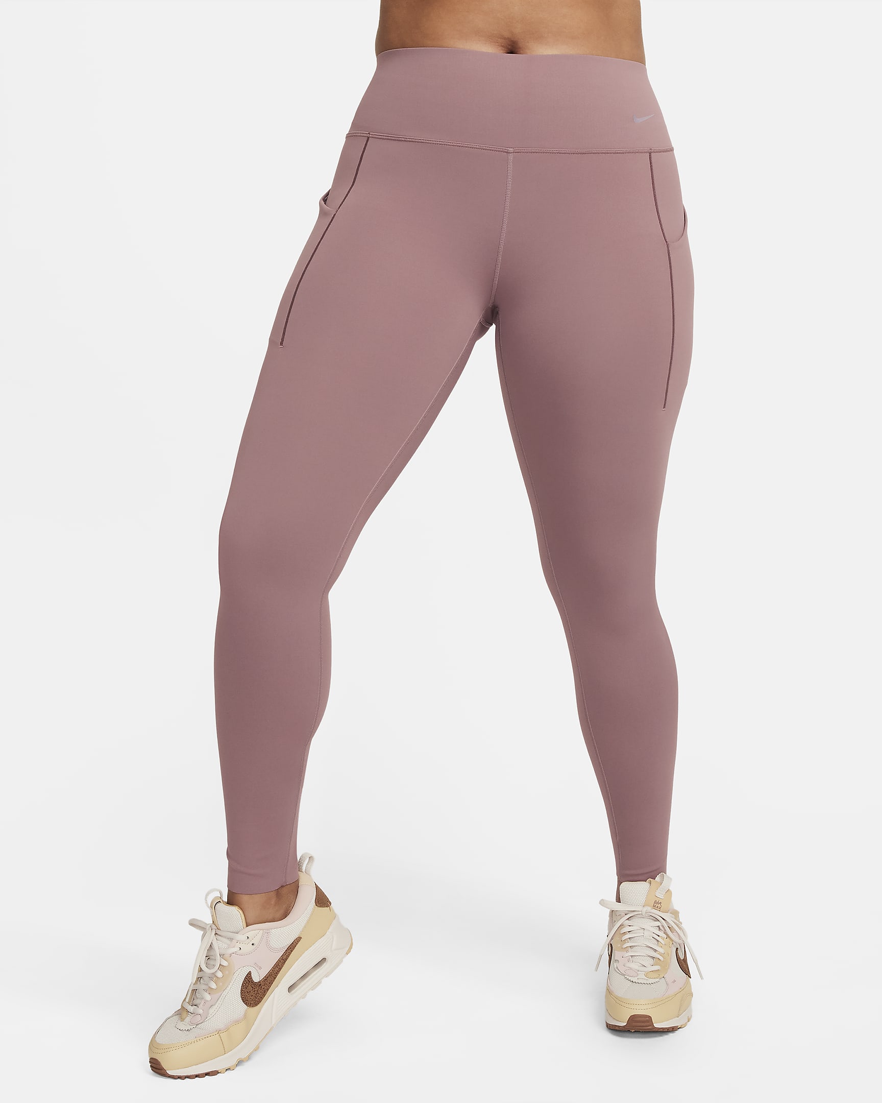 Nike Universa Leggings de longitud completa, talle medio y sujeción media con bolsillos - Mujer - Smokey Mauve/Negro