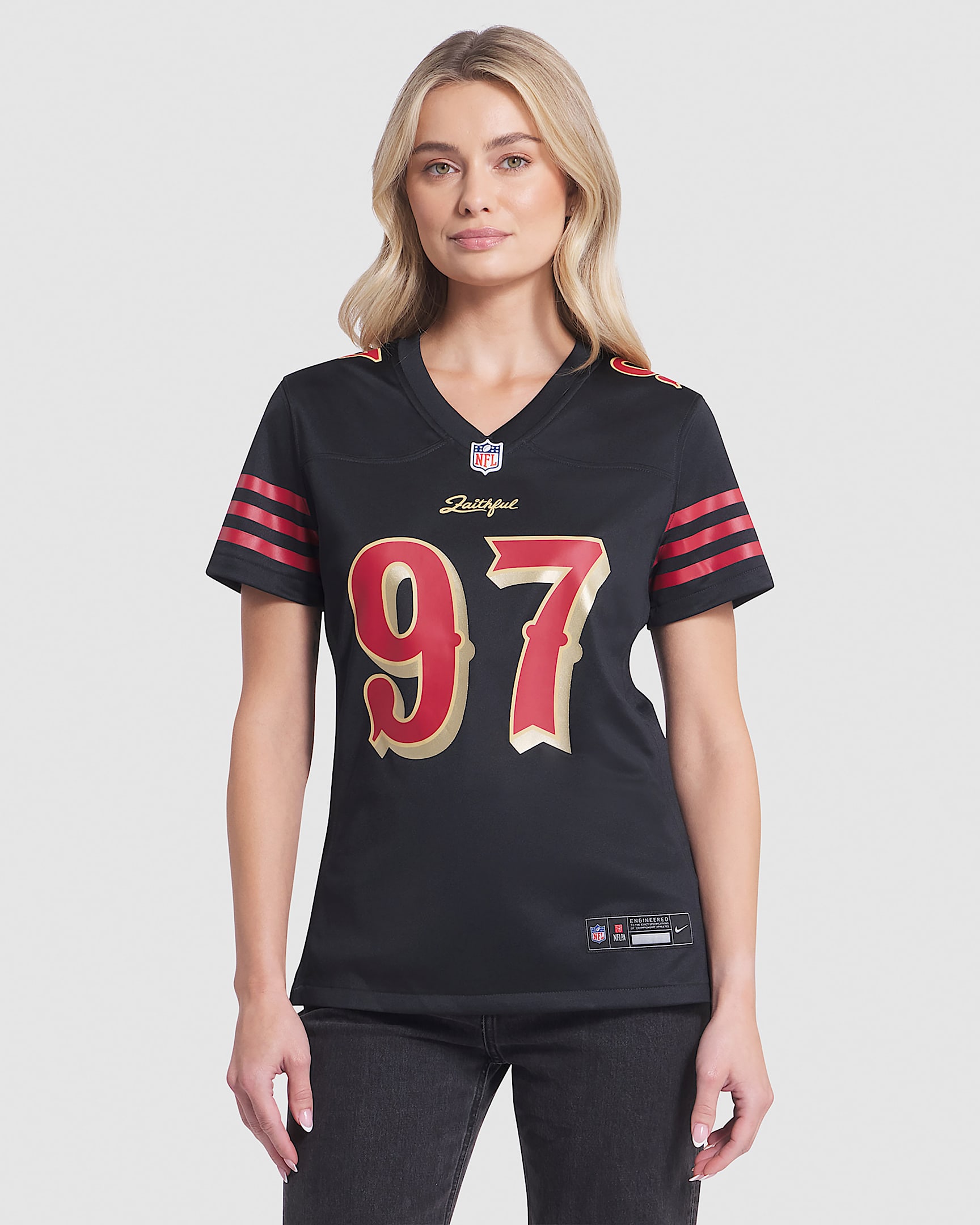 Jersey Nike de la NFL Game para mujer Nick Bosa San Francisco 49ers Rivalries Collection - Negro