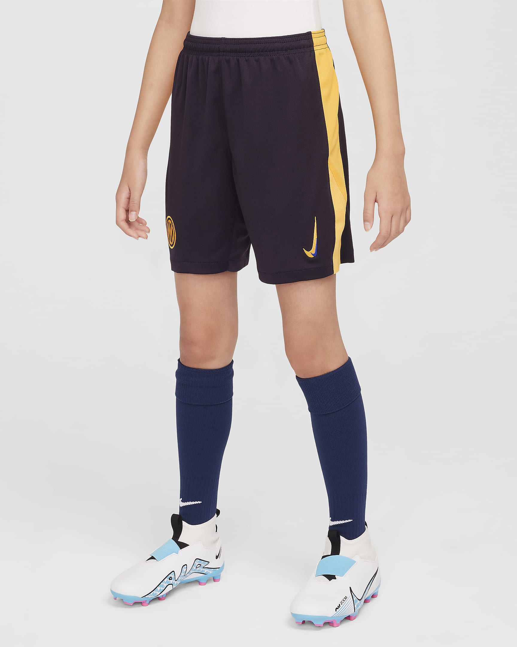 Spodenki piłkarskie dla dużych dzieci Nike Dri-FIT Inter Mediolan Stadium 2024/25 (wersja trzecia) – replika - Blackened Blue/University Gold/Lyon Blue