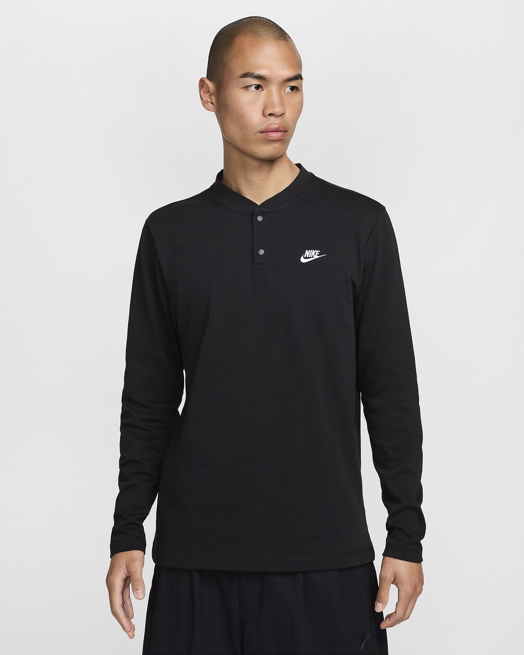 Nike Club Men's Long-Sleeve Henley - Black/Black/White