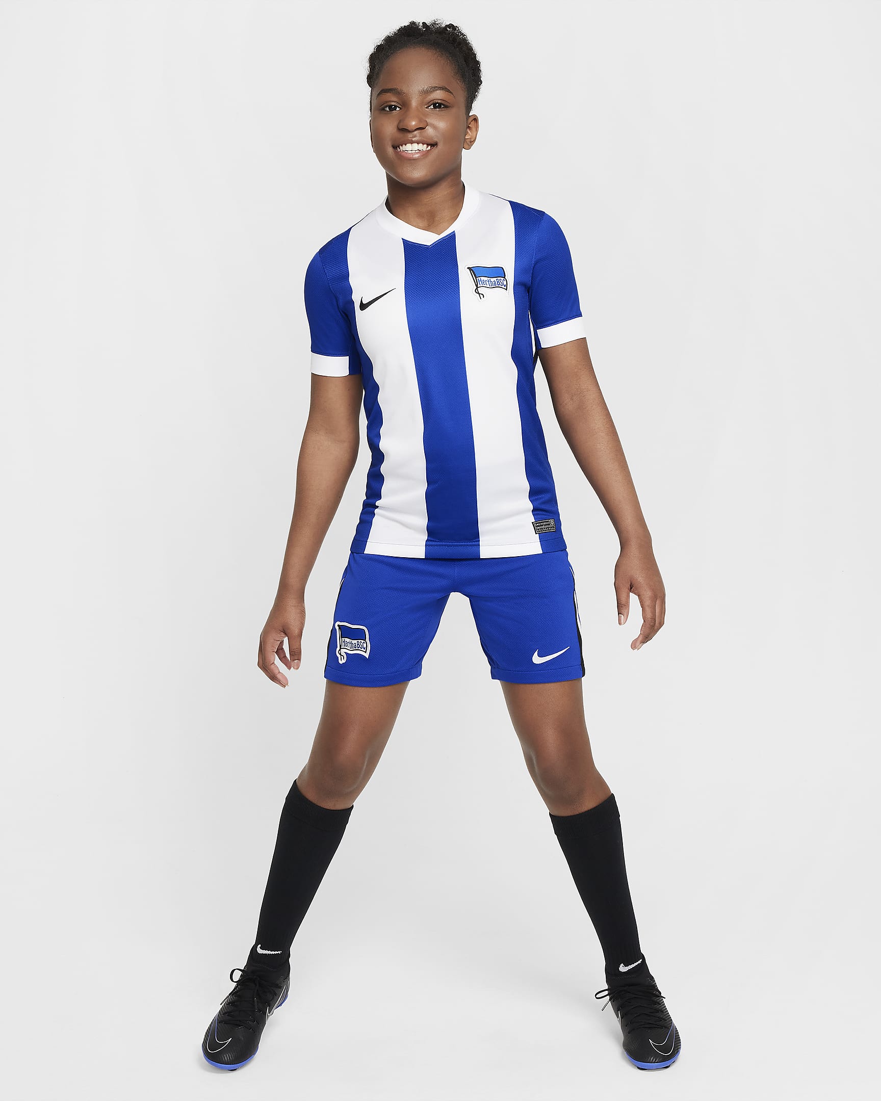 Hertha BSC 2024/25 Stadium Home/Away Nike Dri-FIT Replica-Fußballshorts für ältere Kinder - Old Royal/Weiß