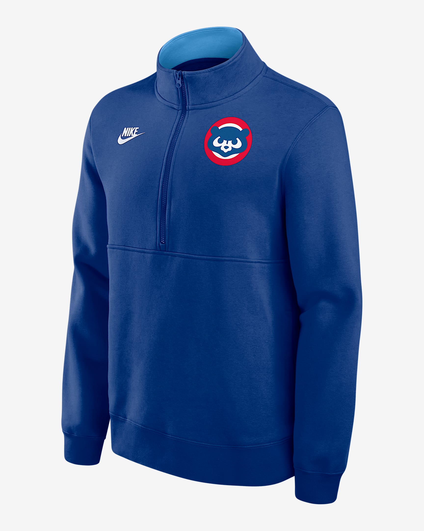 Sudadera de cuello redondo Nike de la MLB de medio cierre para hombre Chicago Cubs Cooperstown - Royal